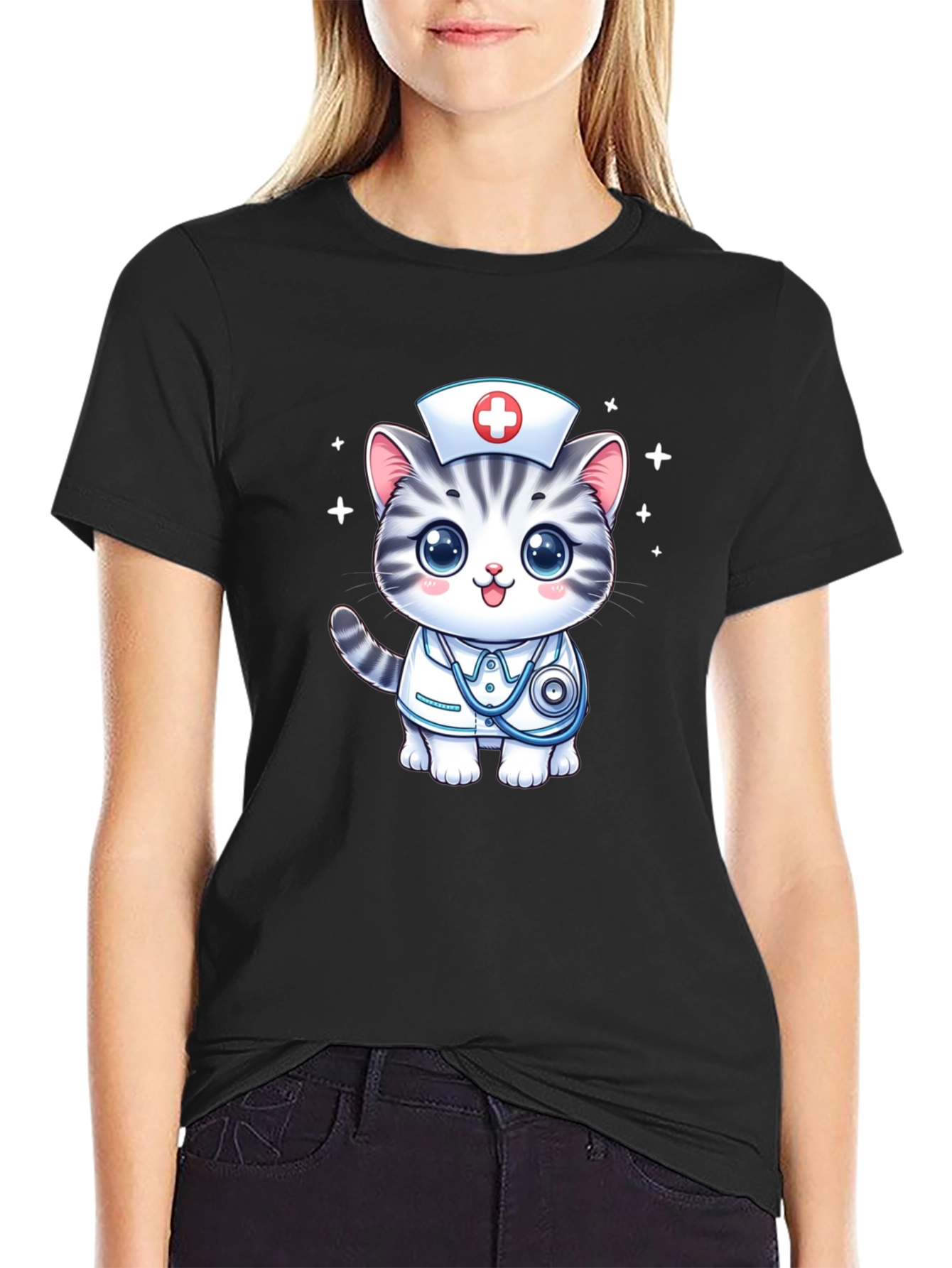 Nurse Cat T-Shirt - Cute Cartoon Design