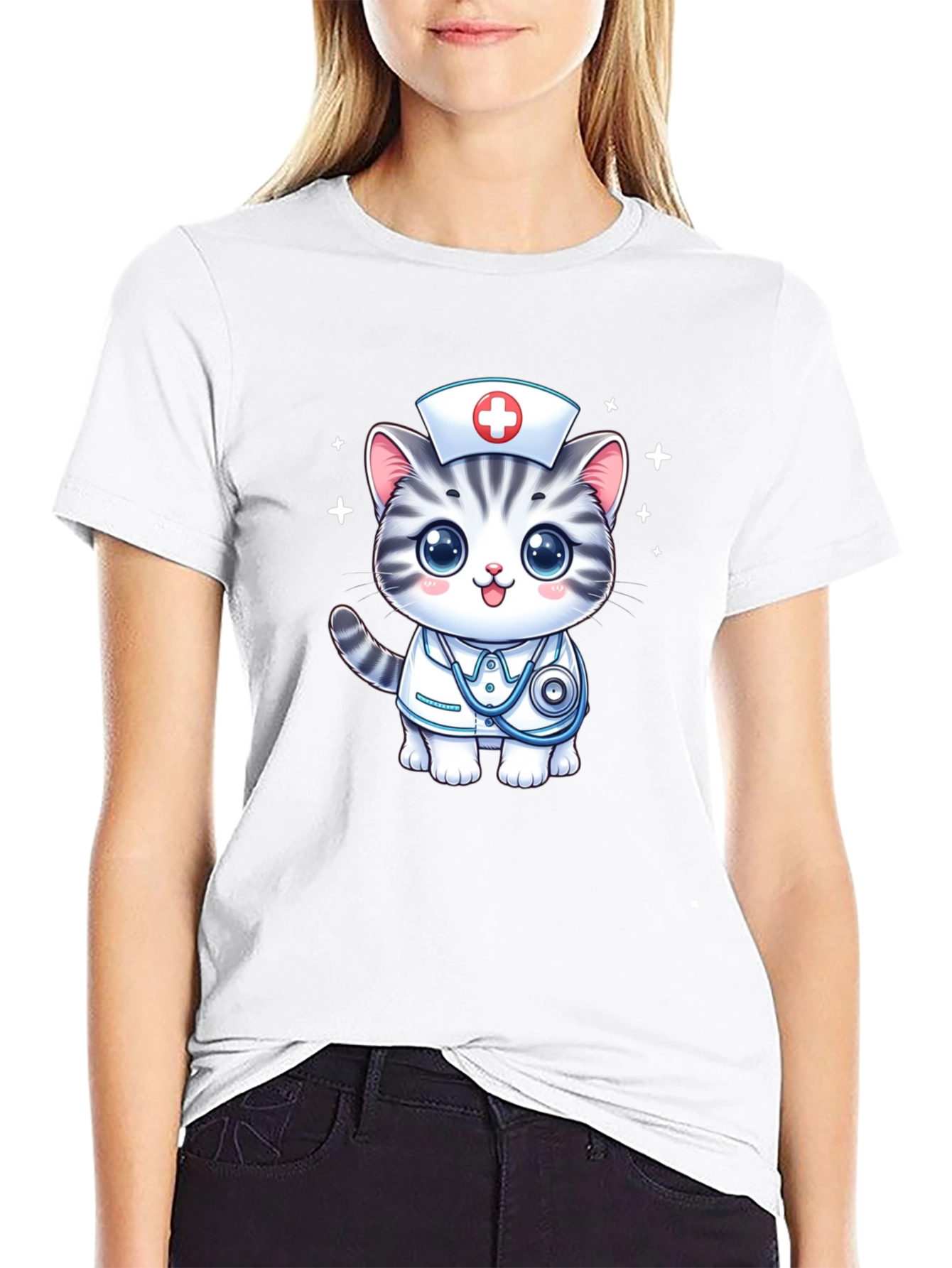 Nurse Cat T-Shirt - Cute Cartoon Design