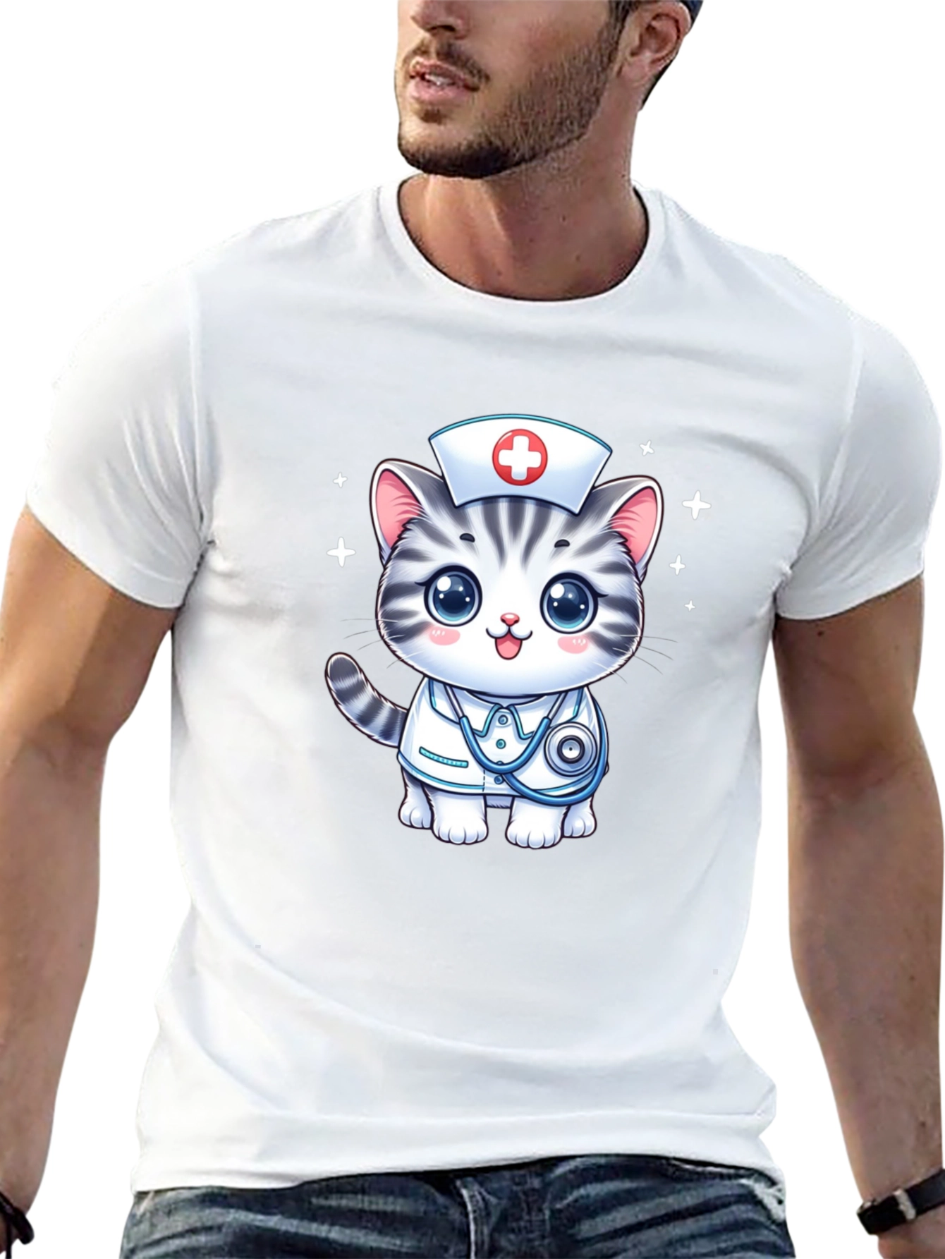Nurse Cat T-Shirt - Cute Cartoon Design