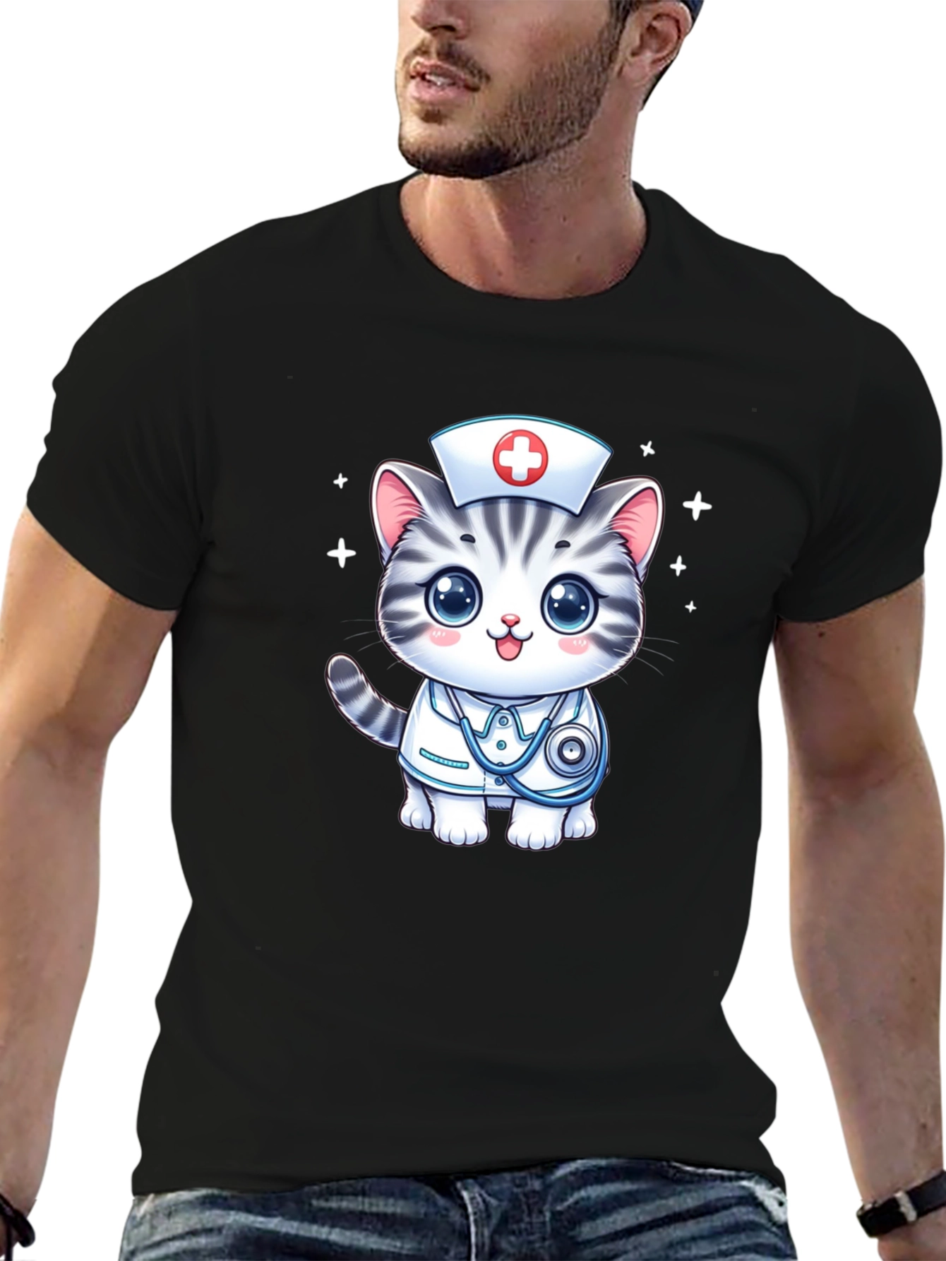 Nurse Cat T-Shirt - Cute Cartoon Design