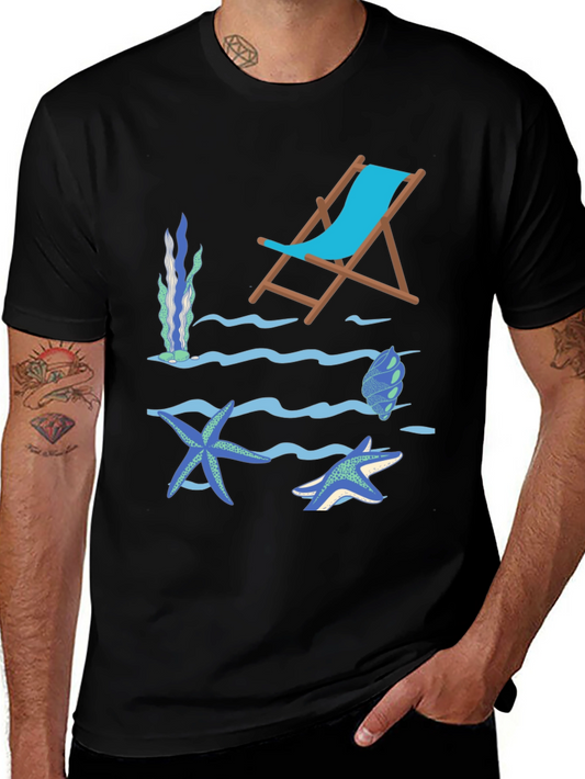 Beach Vibes Graphic Tee - Starfish and Deck Chair Design