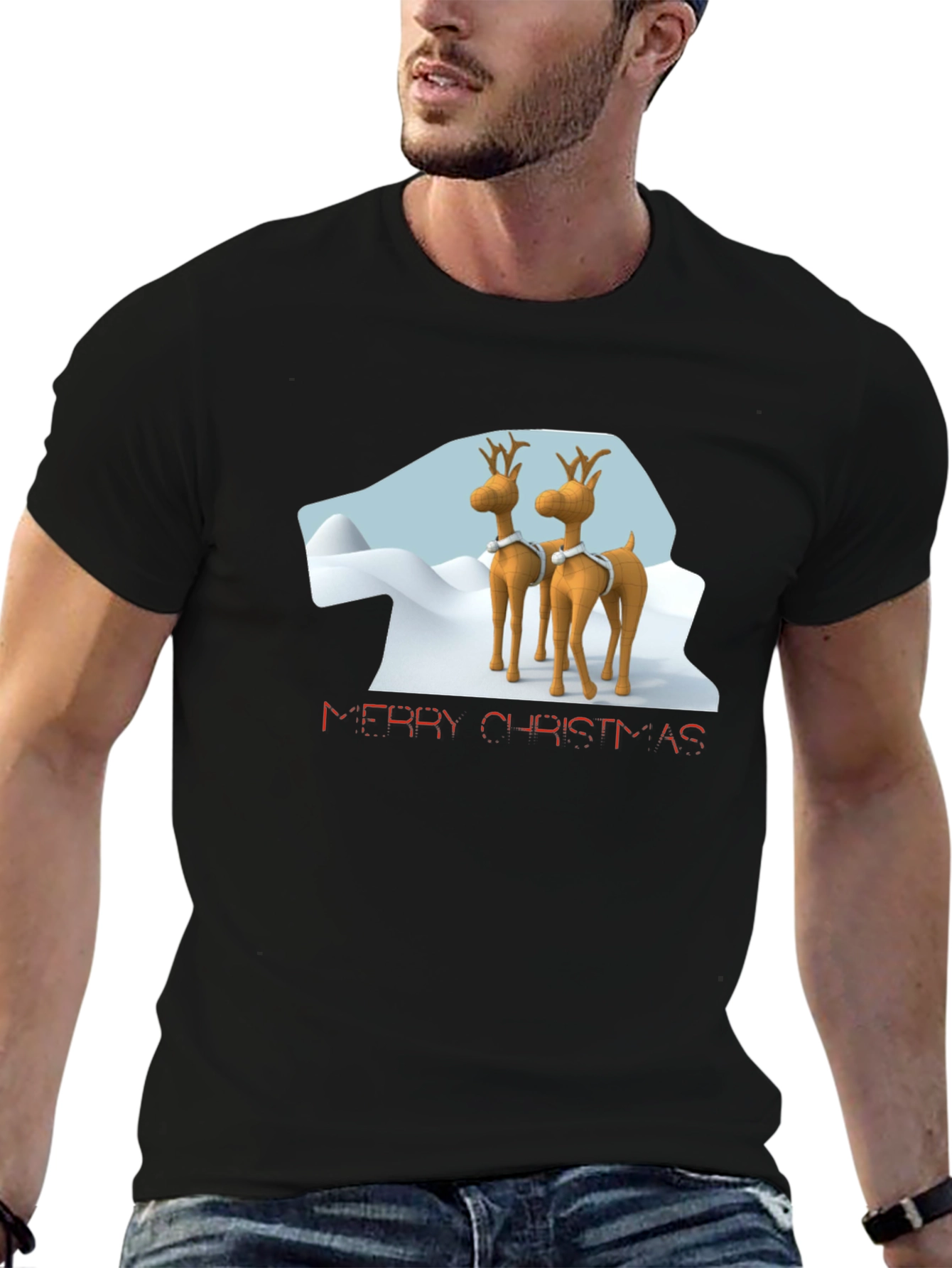 Merry Christmas Reindeer Graphic T-Shirt