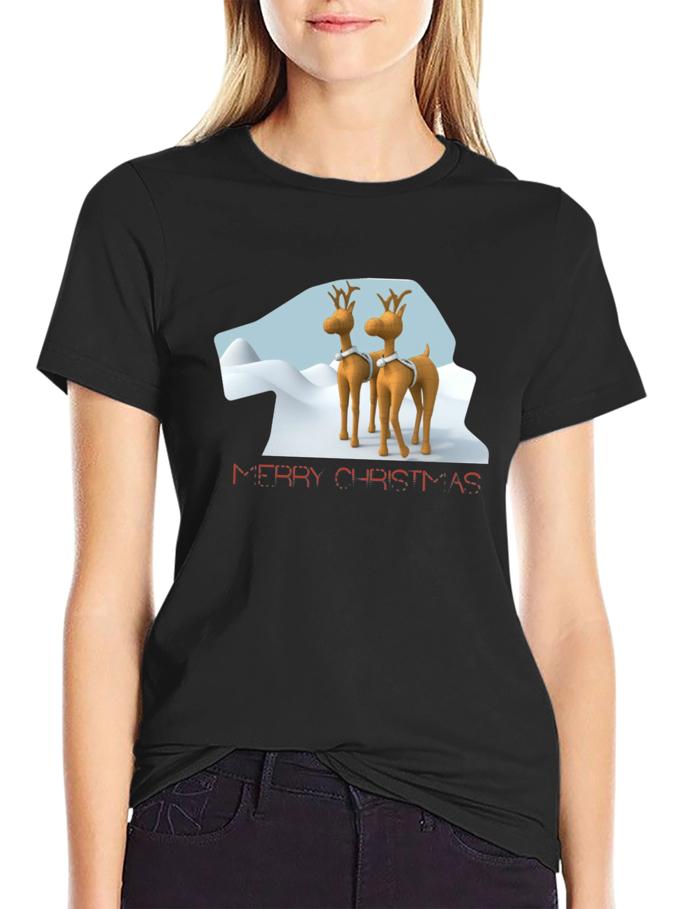 Merry Christmas Reindeer Graphic T-Shirt