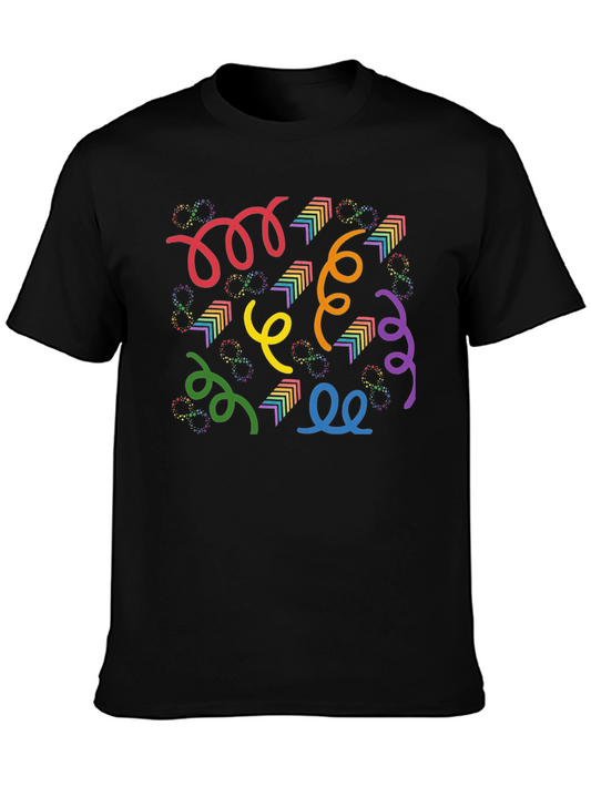Colorful Confetti Patterned Black T-Shirt