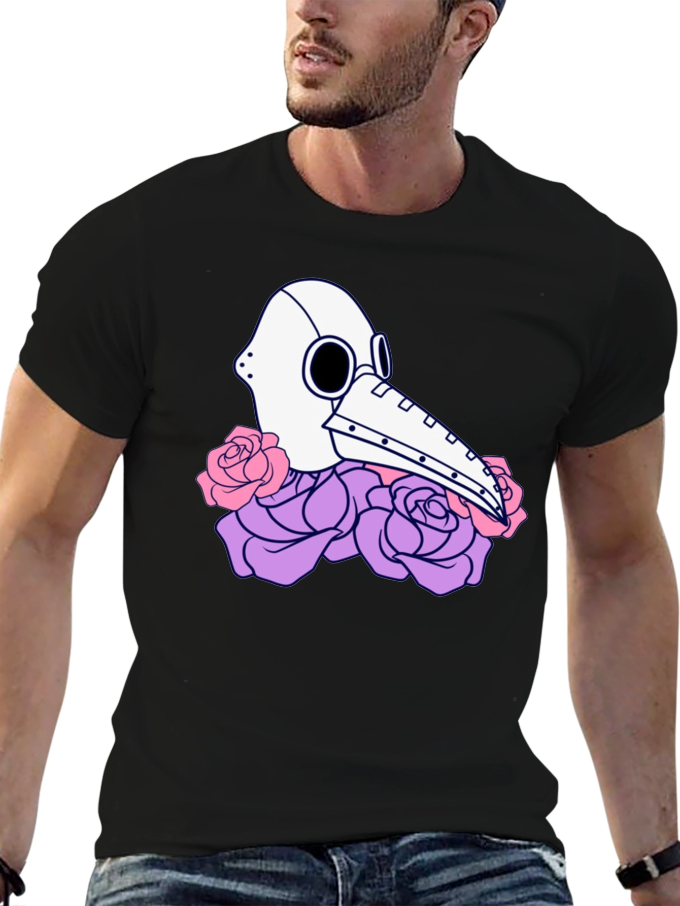 Plague Doctor Mask Floral Graphic Tee