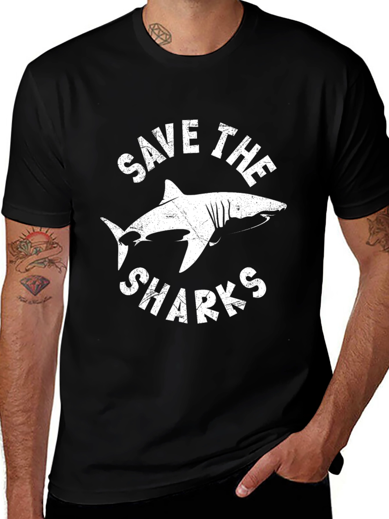 Save the Sharks Graphic Tee - Black Cotton T-Shirt