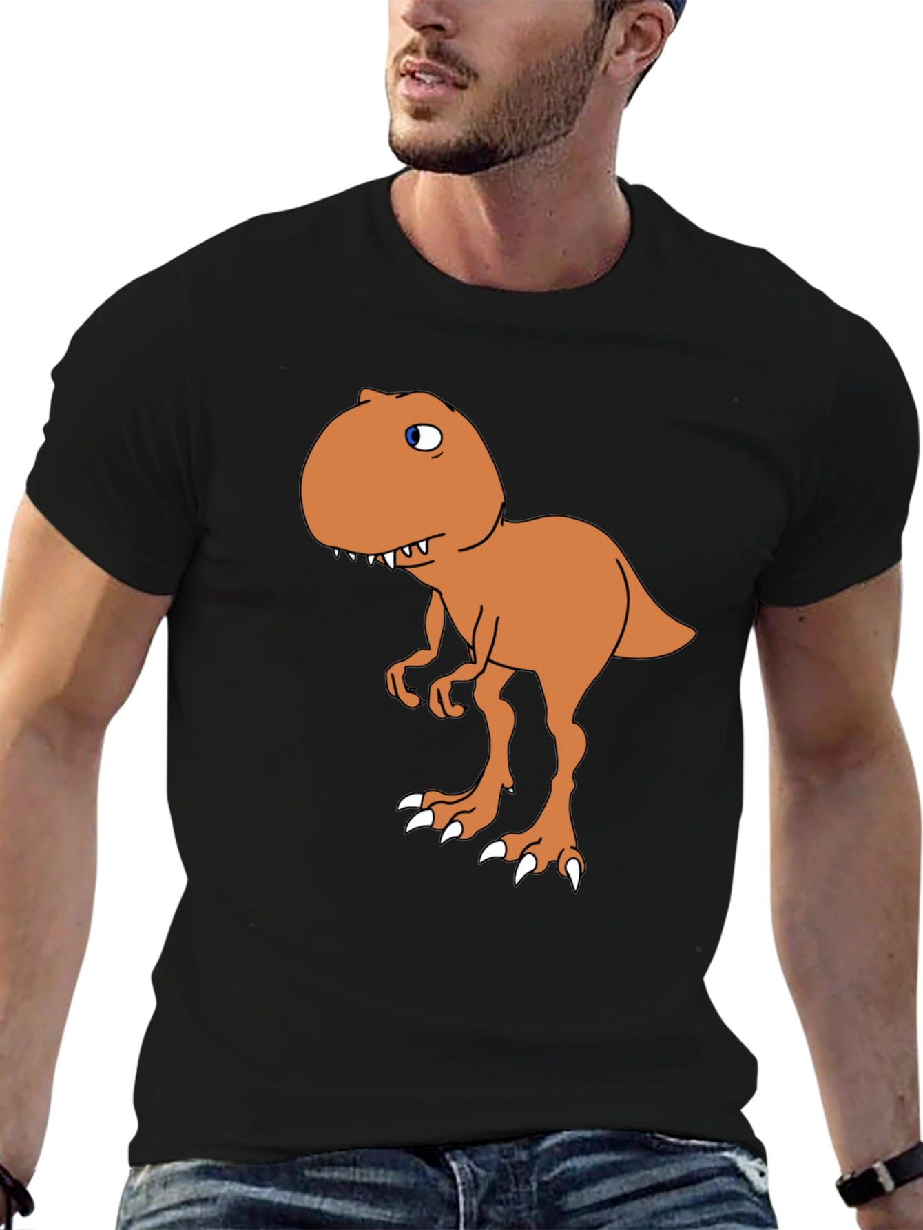 Cartoon Dinosaur Graphic Tee - Black