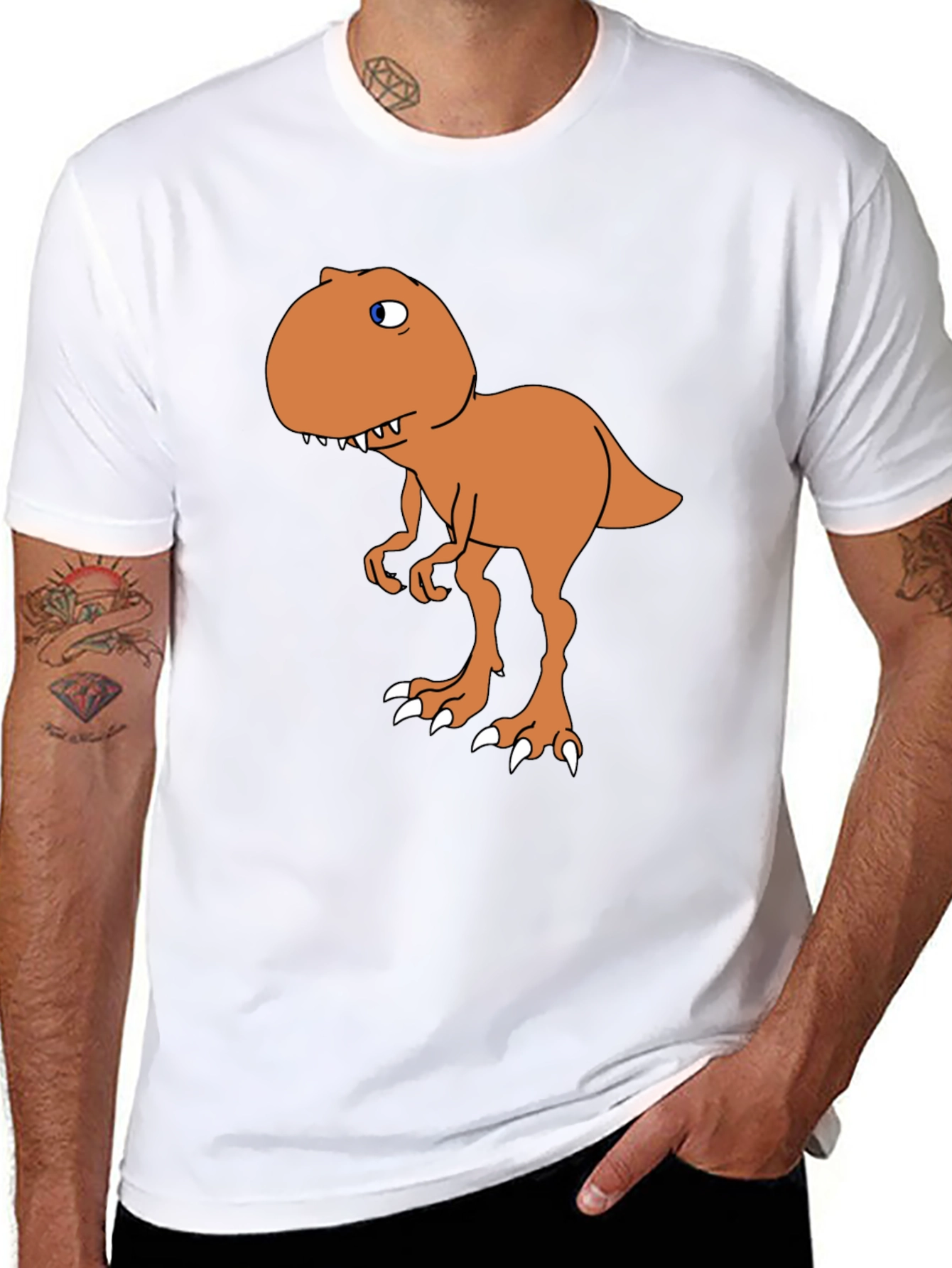 Cartoon Dinosaur Graphic Tee - Black