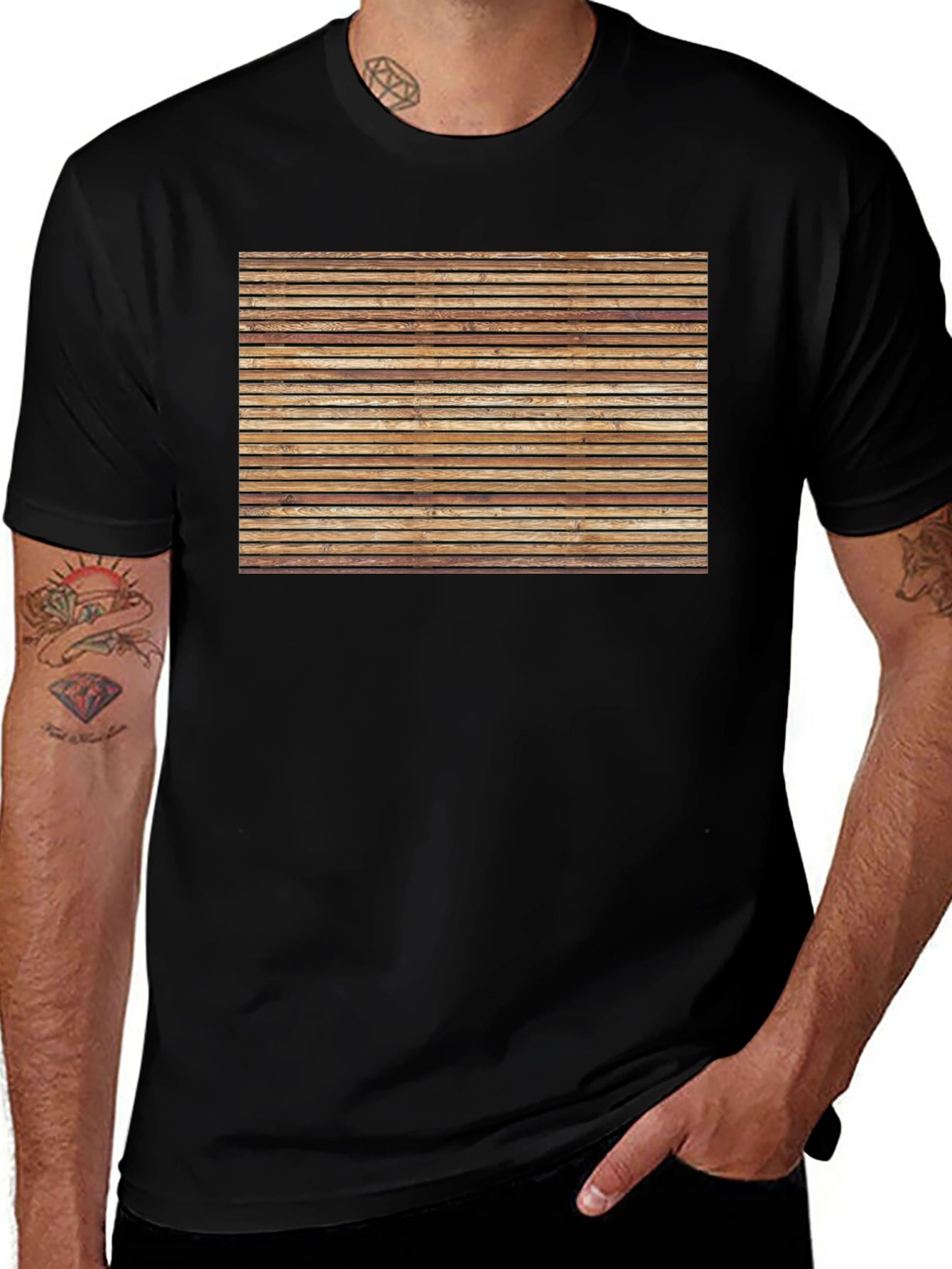 Rustic Wooden Plank Graphic Tee - Casual Comfort