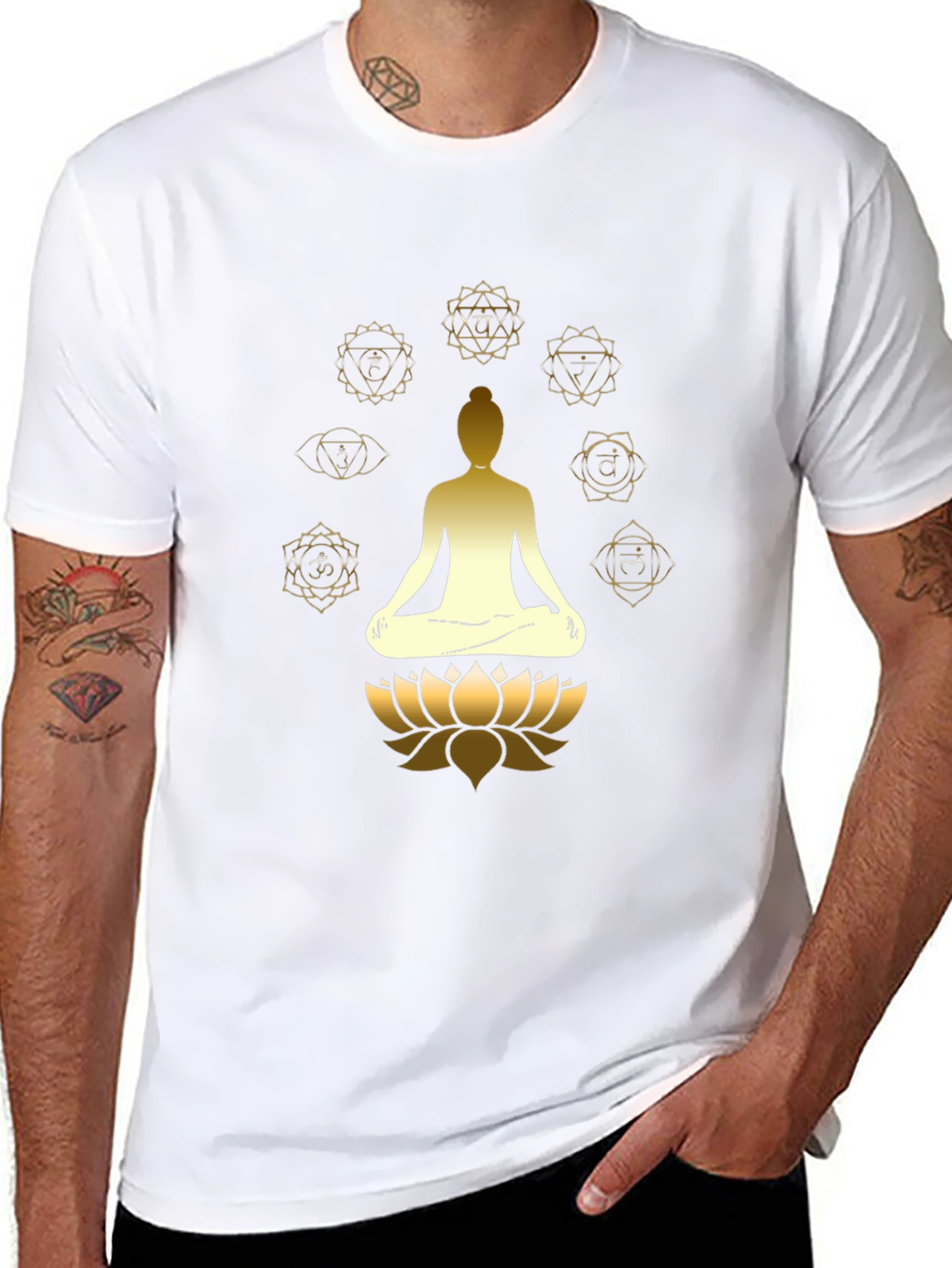 Mens Black Chakra Meditation Graphic T-Shirt