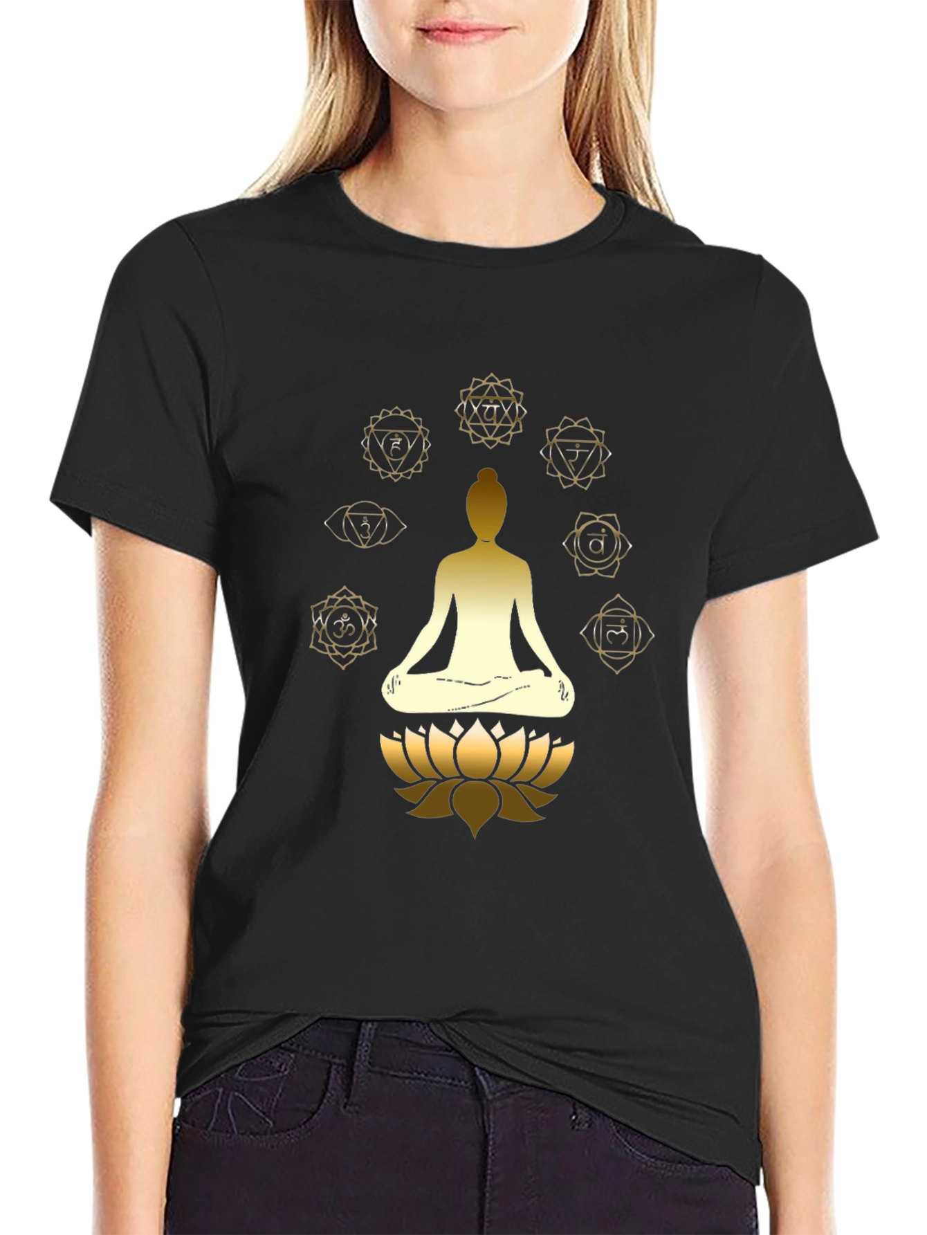Mens Black Chakra Meditation Graphic T-Shirt