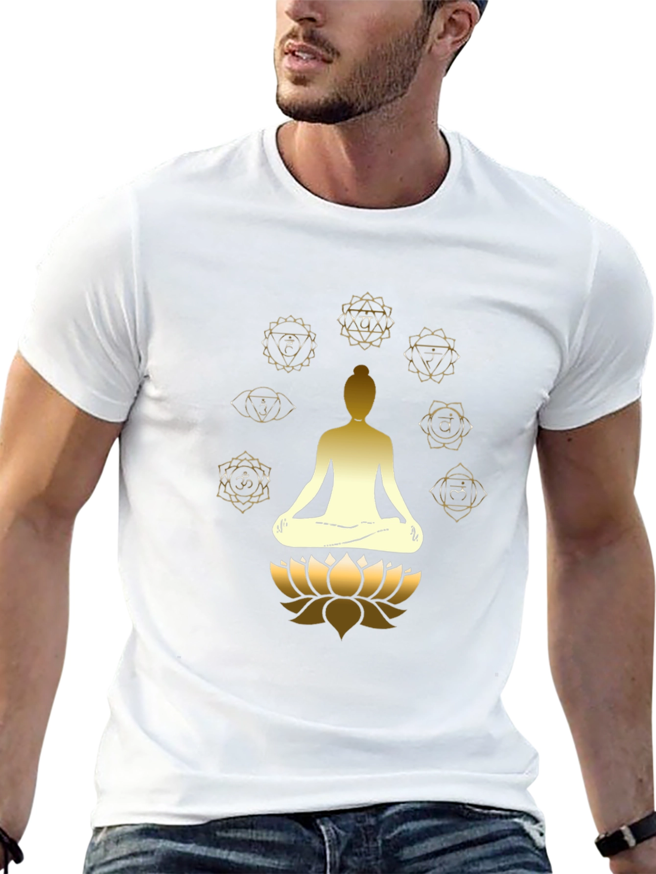 Mens Black Chakra Meditation Graphic T-Shirt