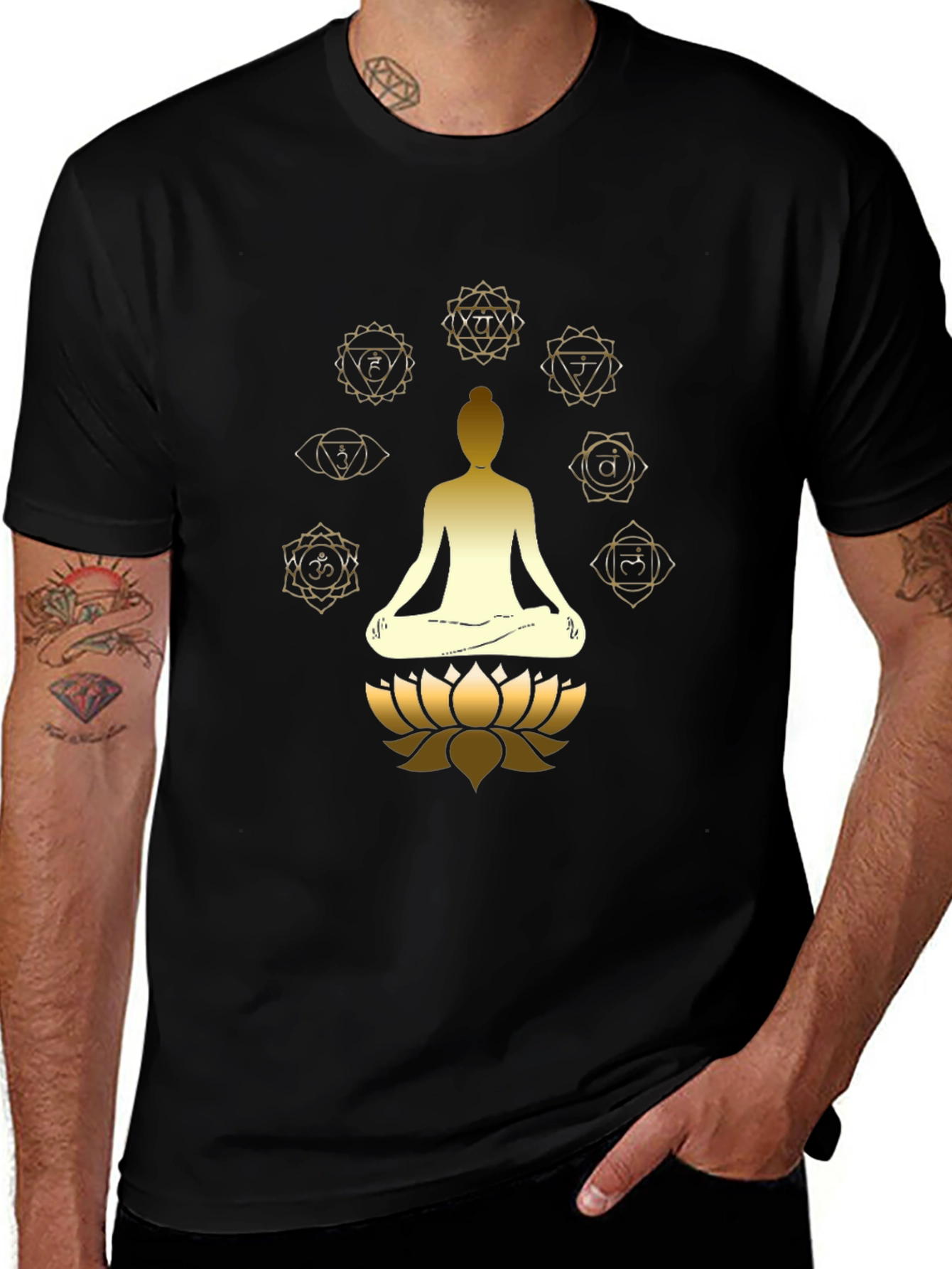 Mens Black Chakra Meditation Graphic T-Shirt