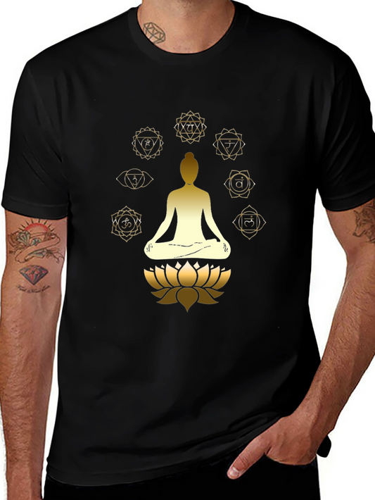 Mens Black Chakra Meditation Graphic T-Shirt