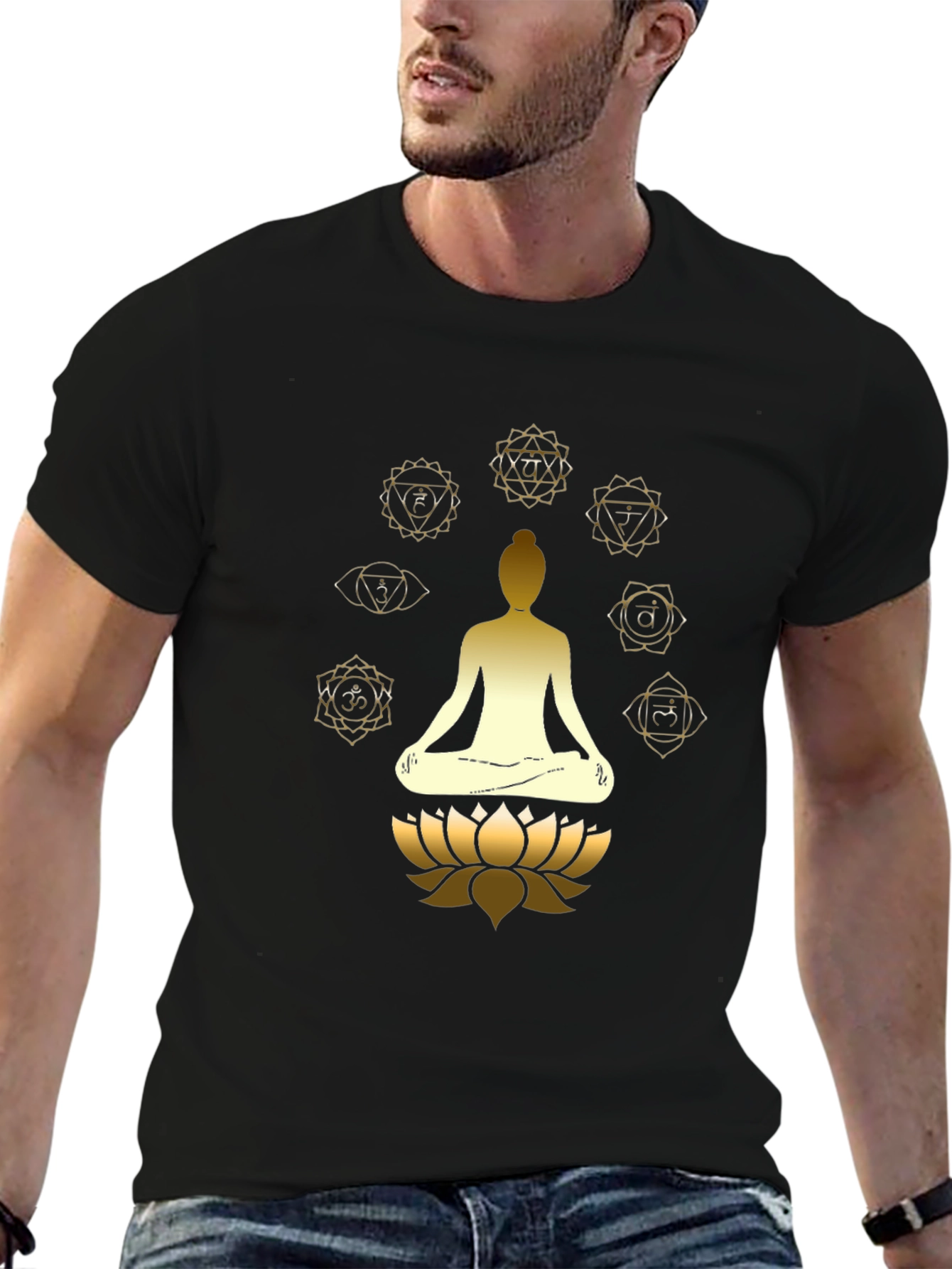 Mens Black Chakra Meditation Graphic T-Shirt