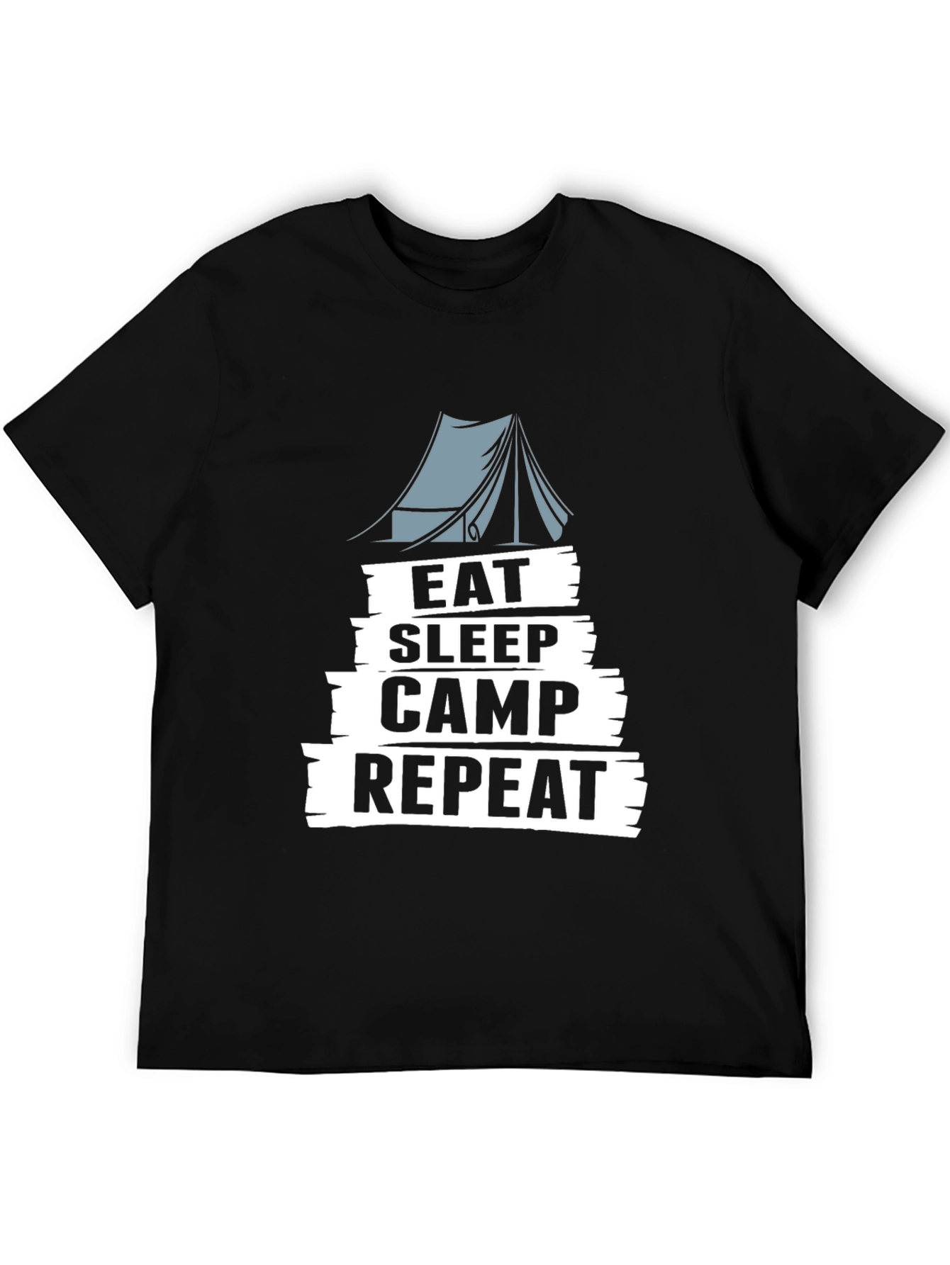 Eat Sleep Camp Repeat Black Graphic T-Shirt