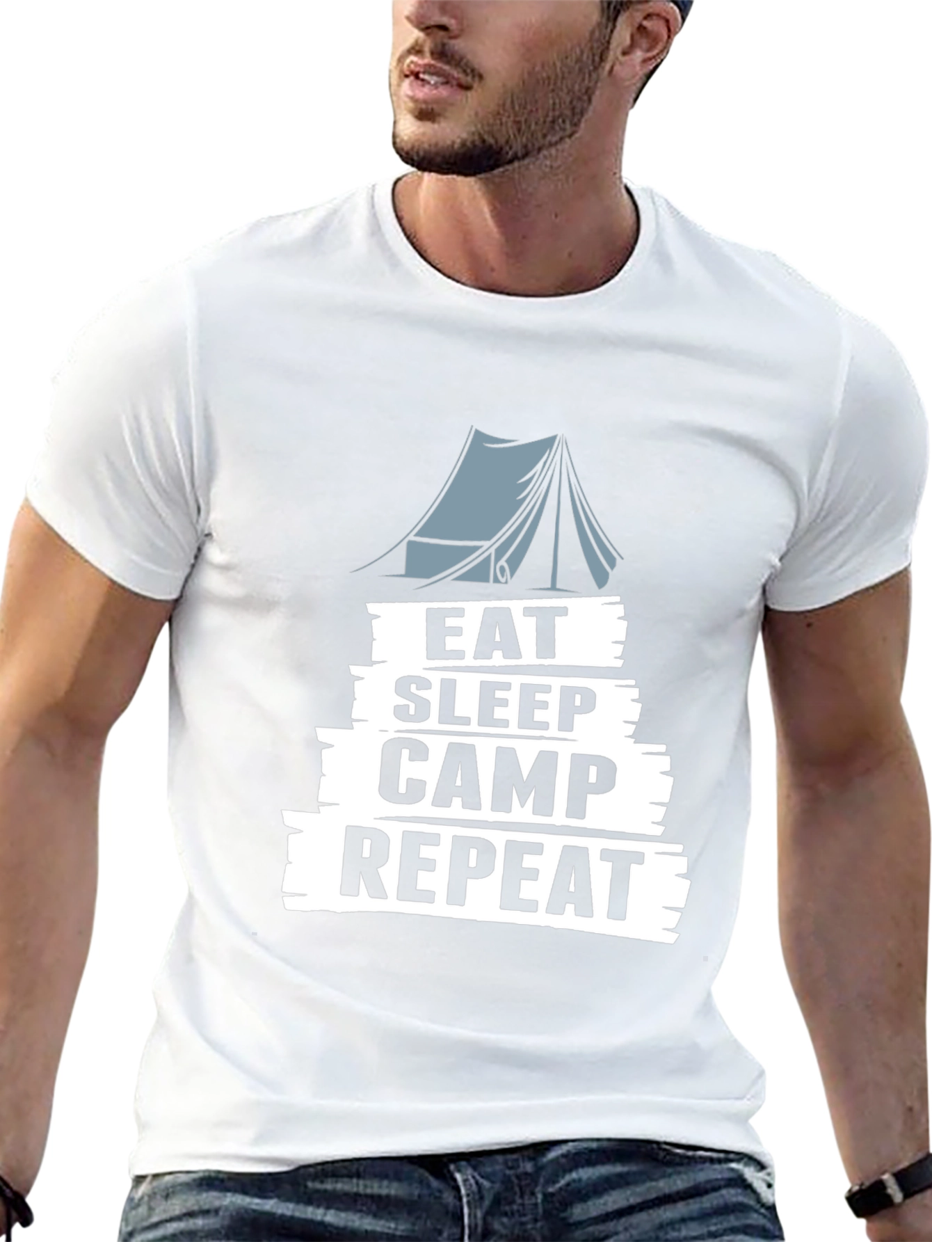 Eat Sleep Camp Repeat Black Graphic T-Shirt