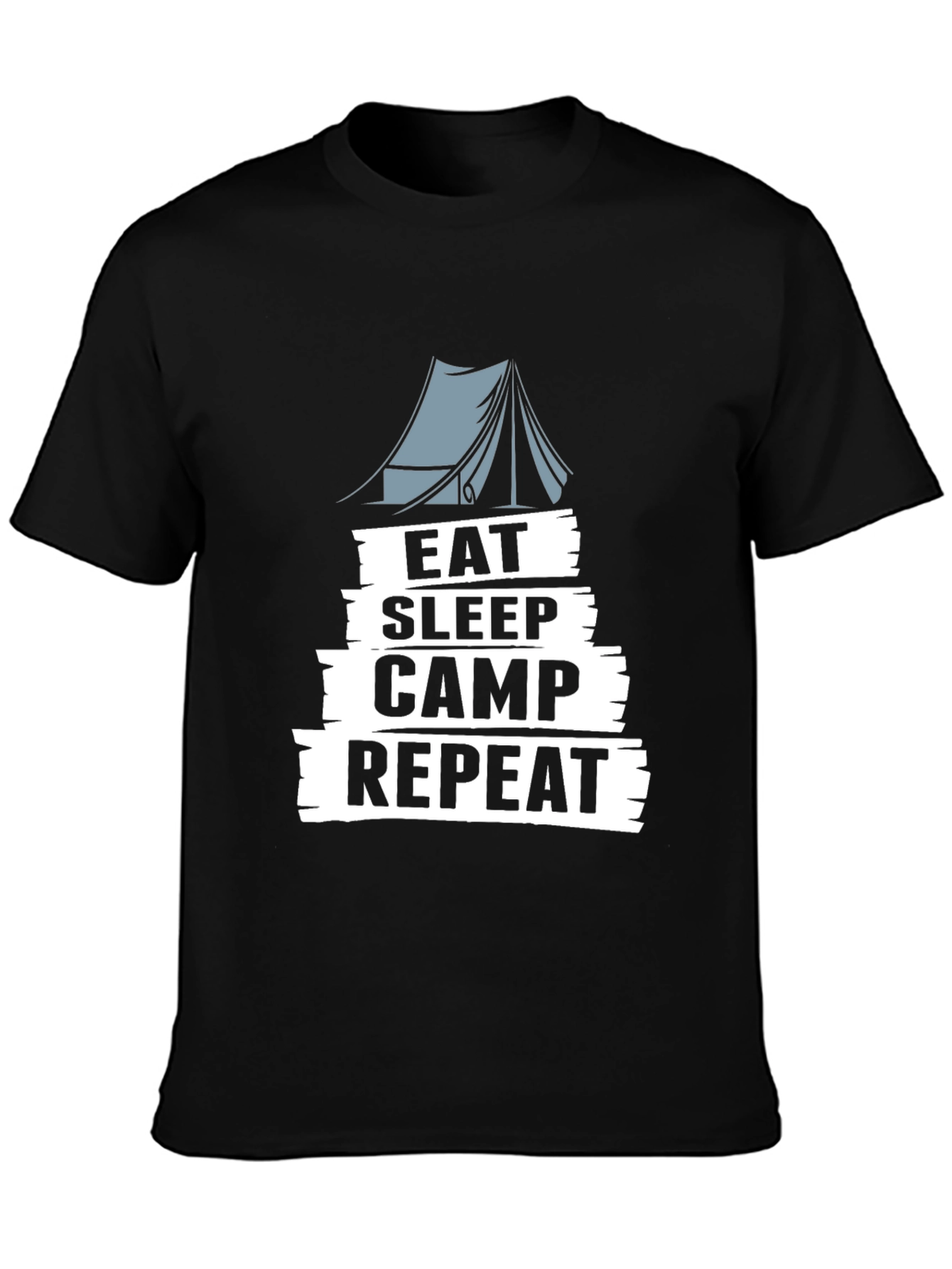 Eat Sleep Camp Repeat Black Graphic T-Shirt