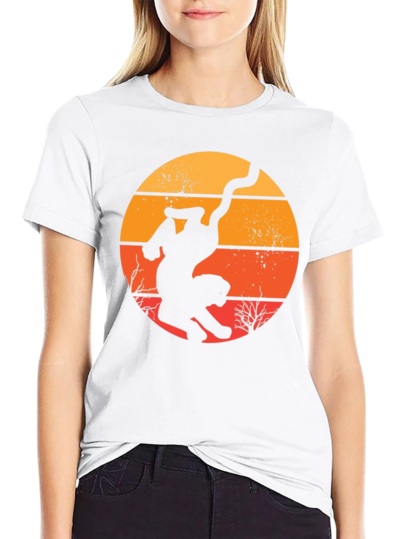 Retro Cat Silhouette Graphic T-Shirt - Black