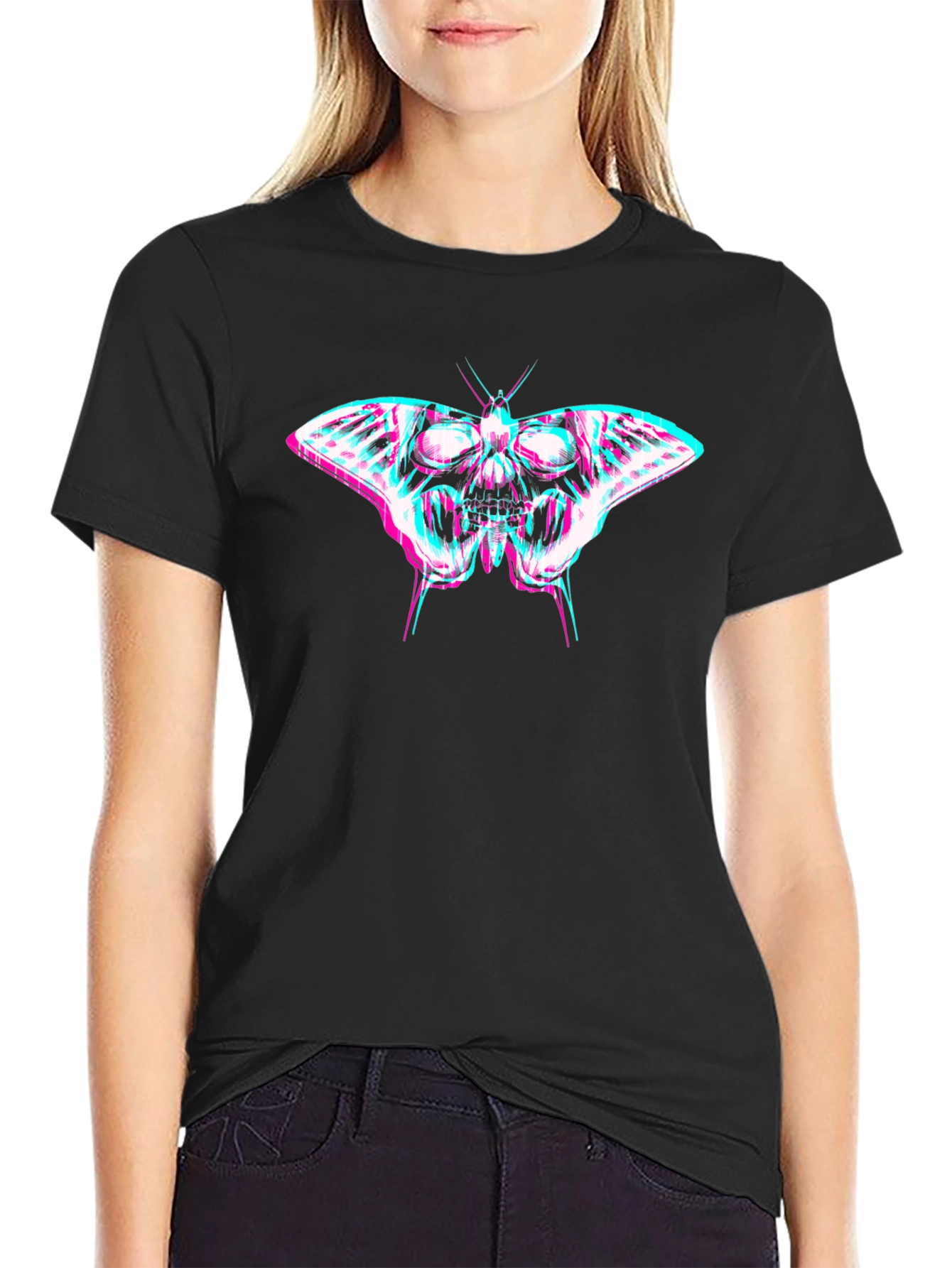 Skull Butterfly Graphic Print T-Shirt