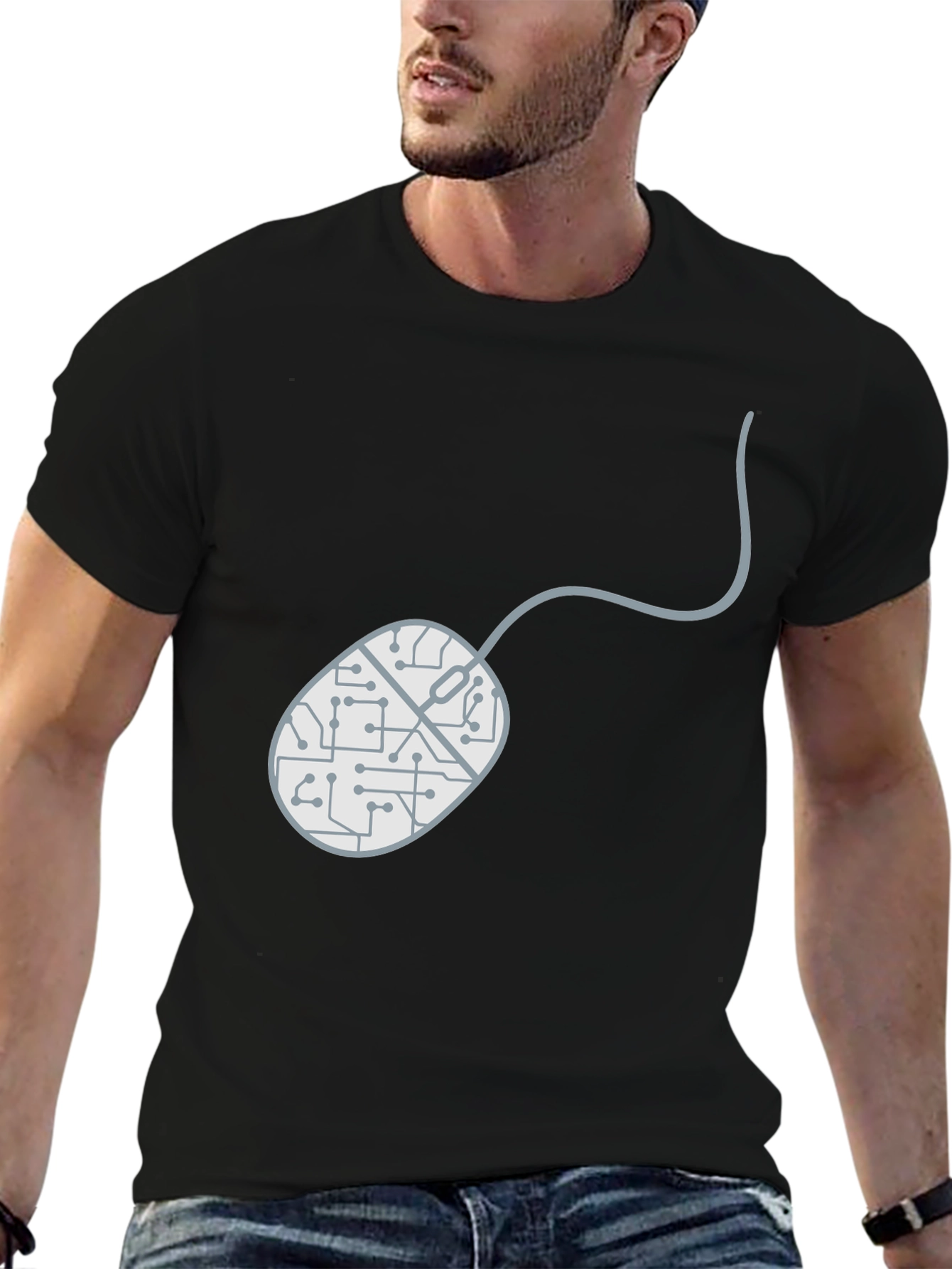 Circuit Mouse Graphic Tee - Black Cotton T-Shirt