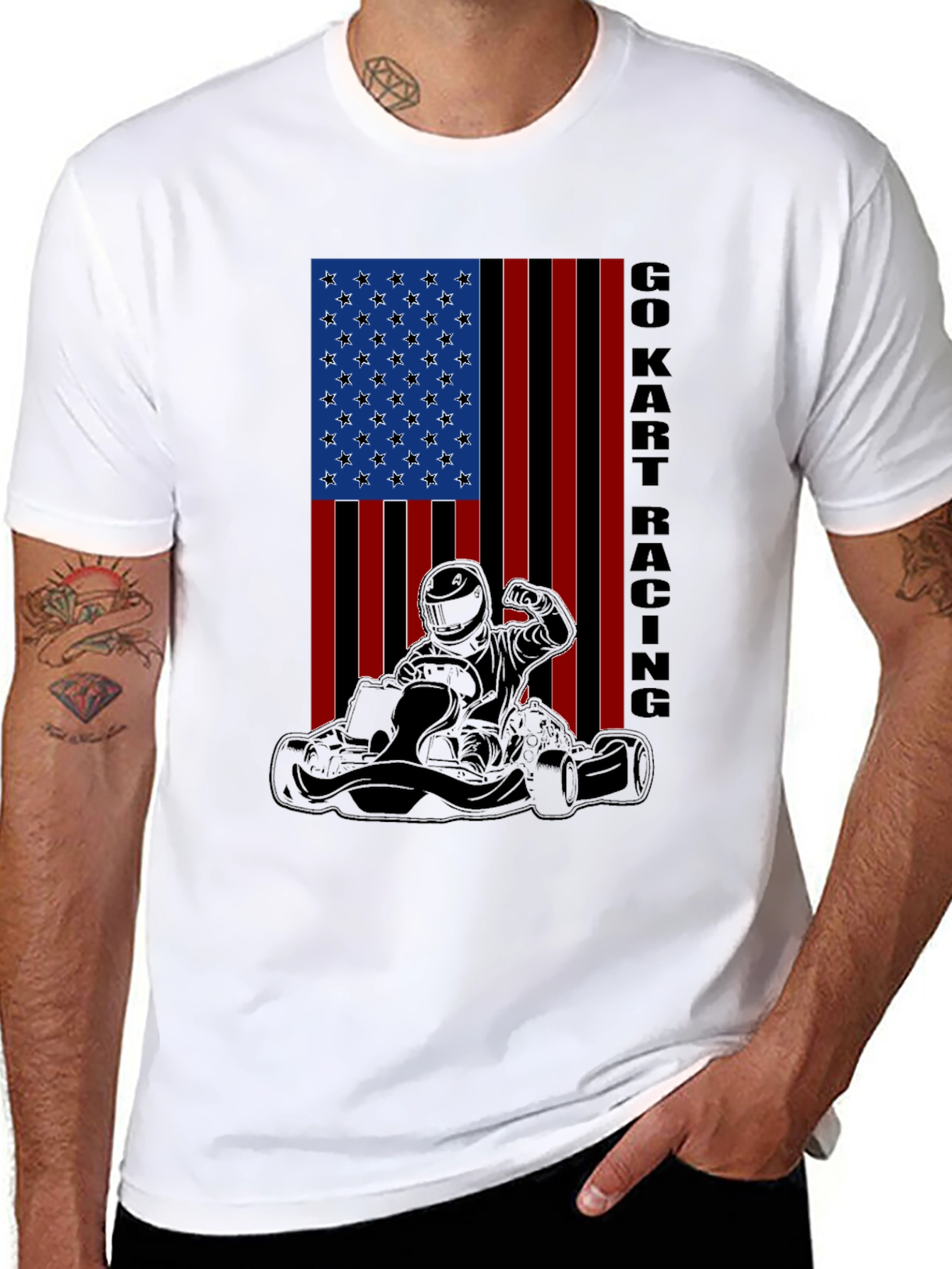 Go Kart Racing American Flag T-Shirt