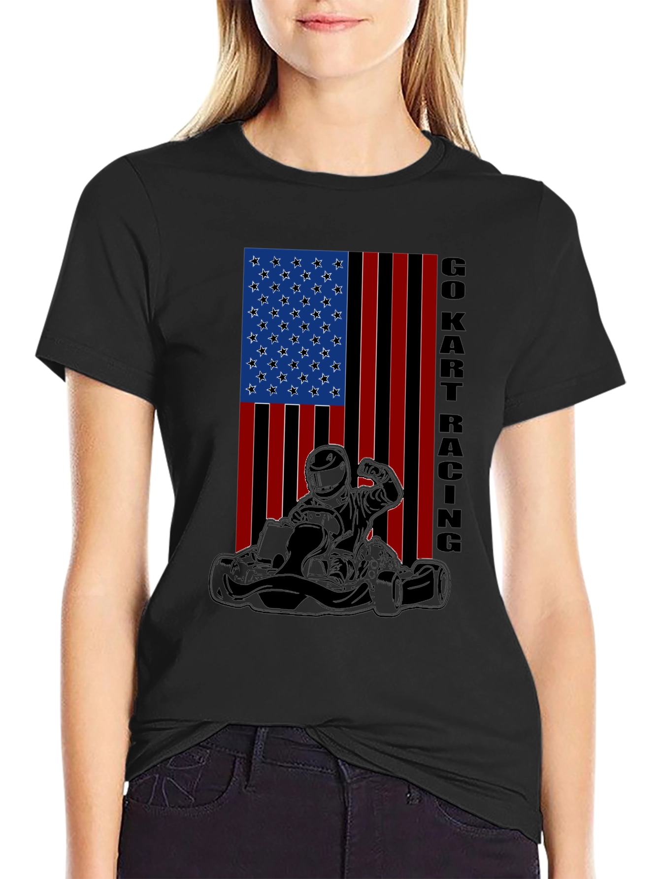 Go Kart Racing American Flag T-Shirt