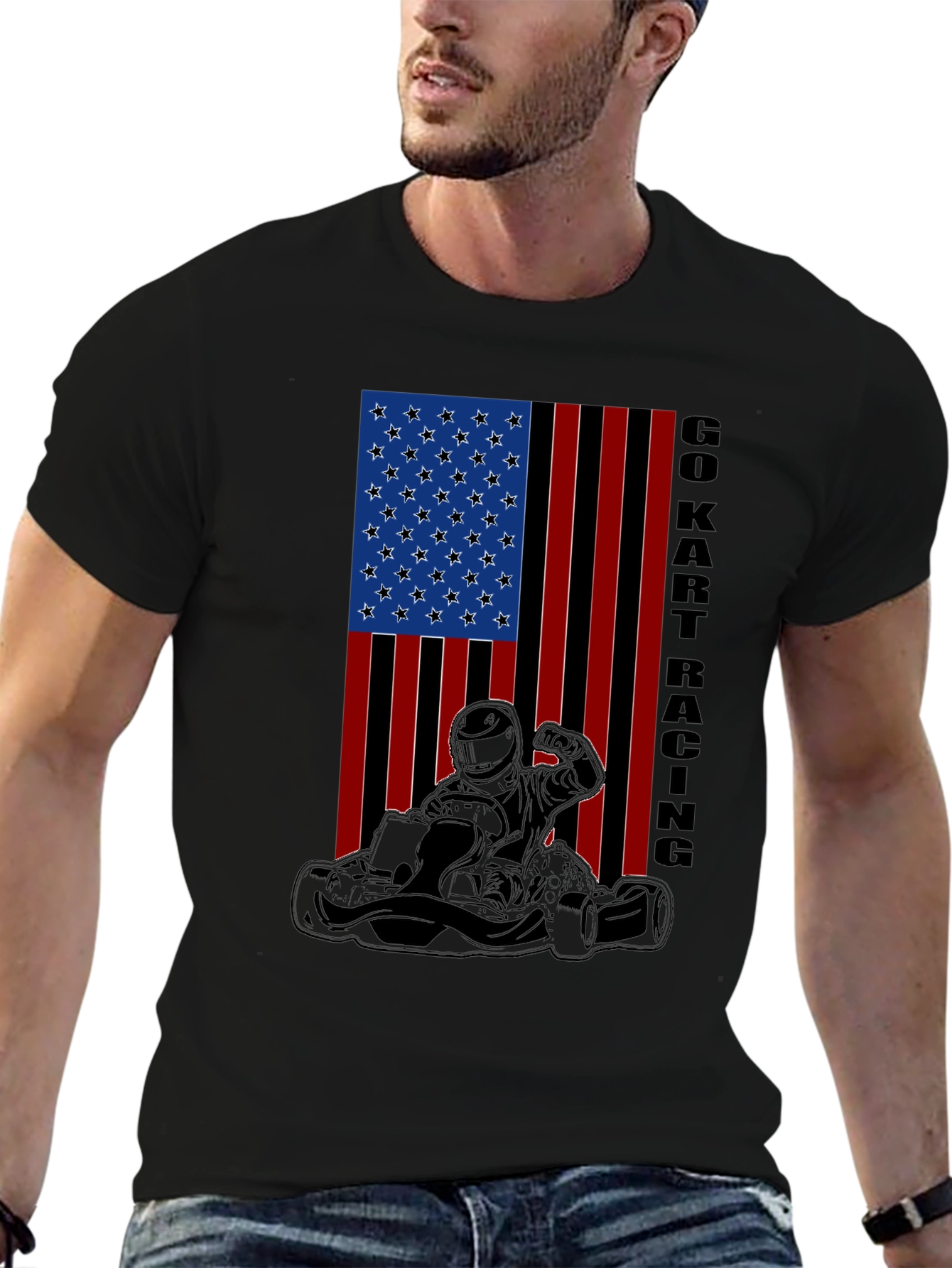 Go Kart Racing American Flag T-Shirt
