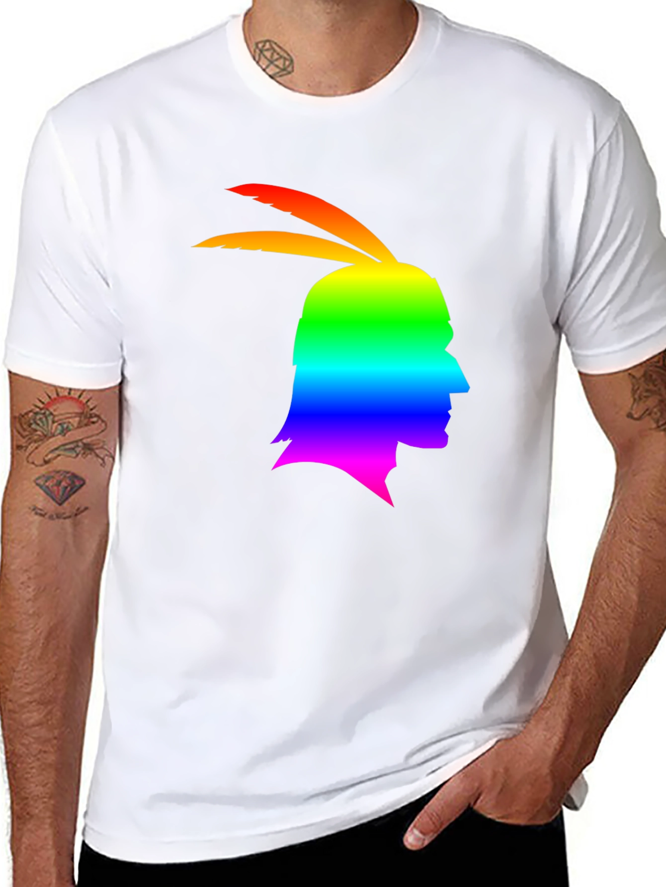 Rainbow Indian Chief Silhouette Graphic T-Shirt