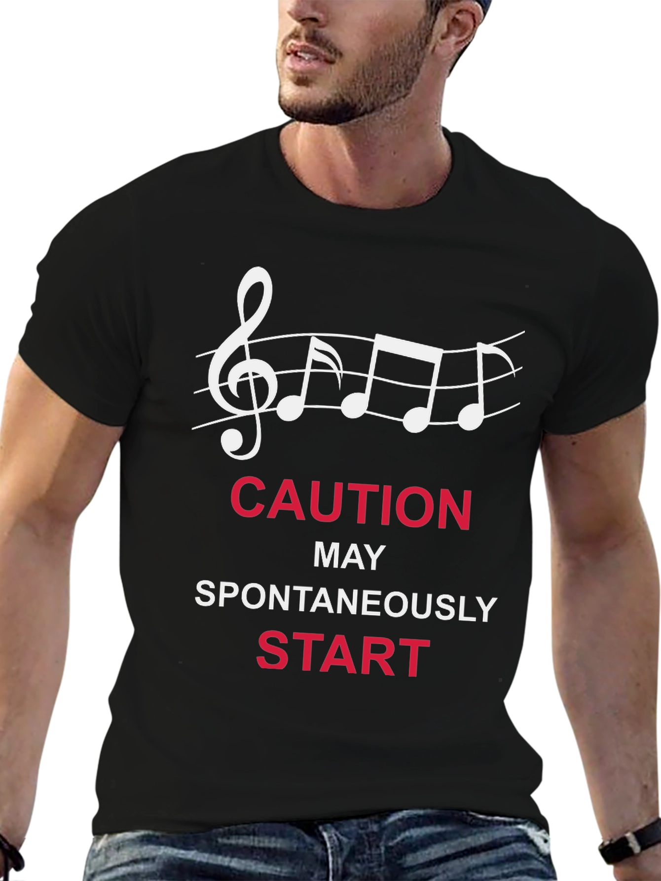 Caution May Spontaneously Start - Music T-Shirt