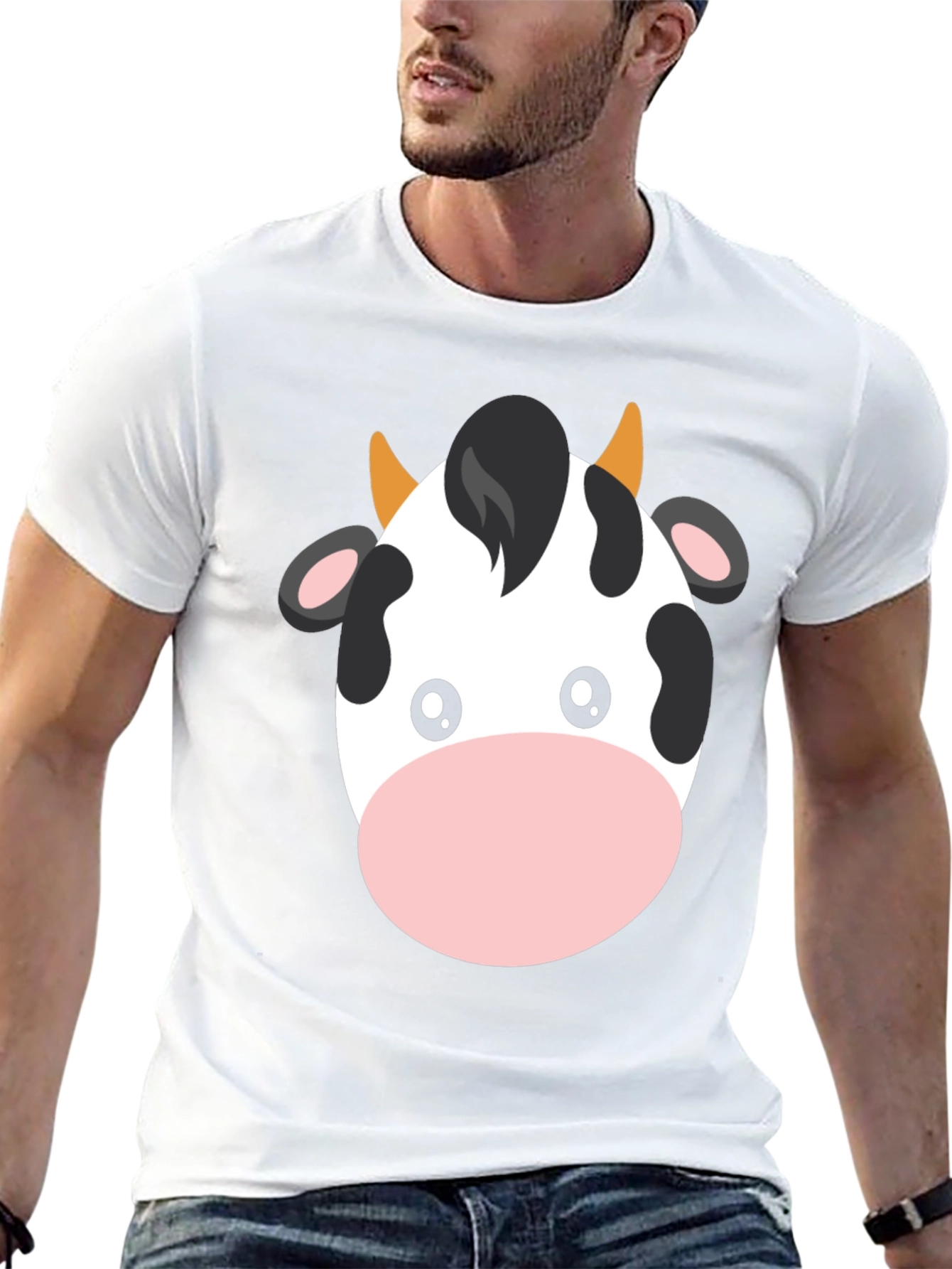 Cute Cow Graphic Tee - Black Cotton T-Shirt