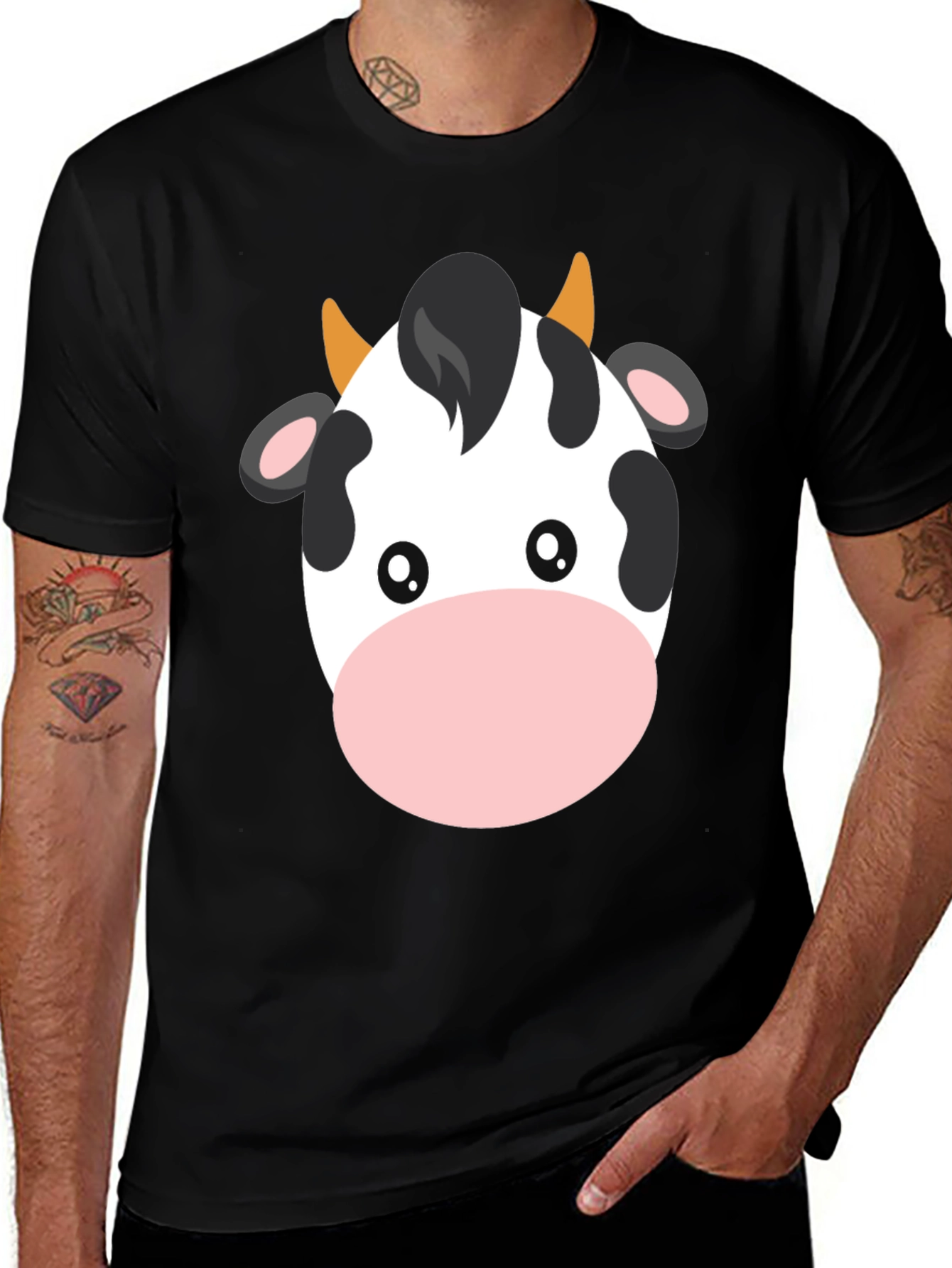 Cute Cow Graphic Tee - Black Cotton T-Shirt