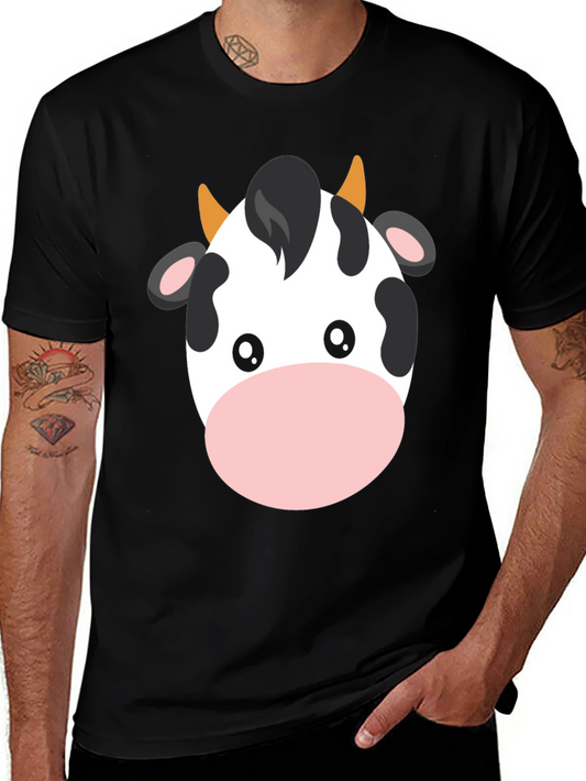 Cute Cow Graphic Tee - Black Cotton T-Shirt