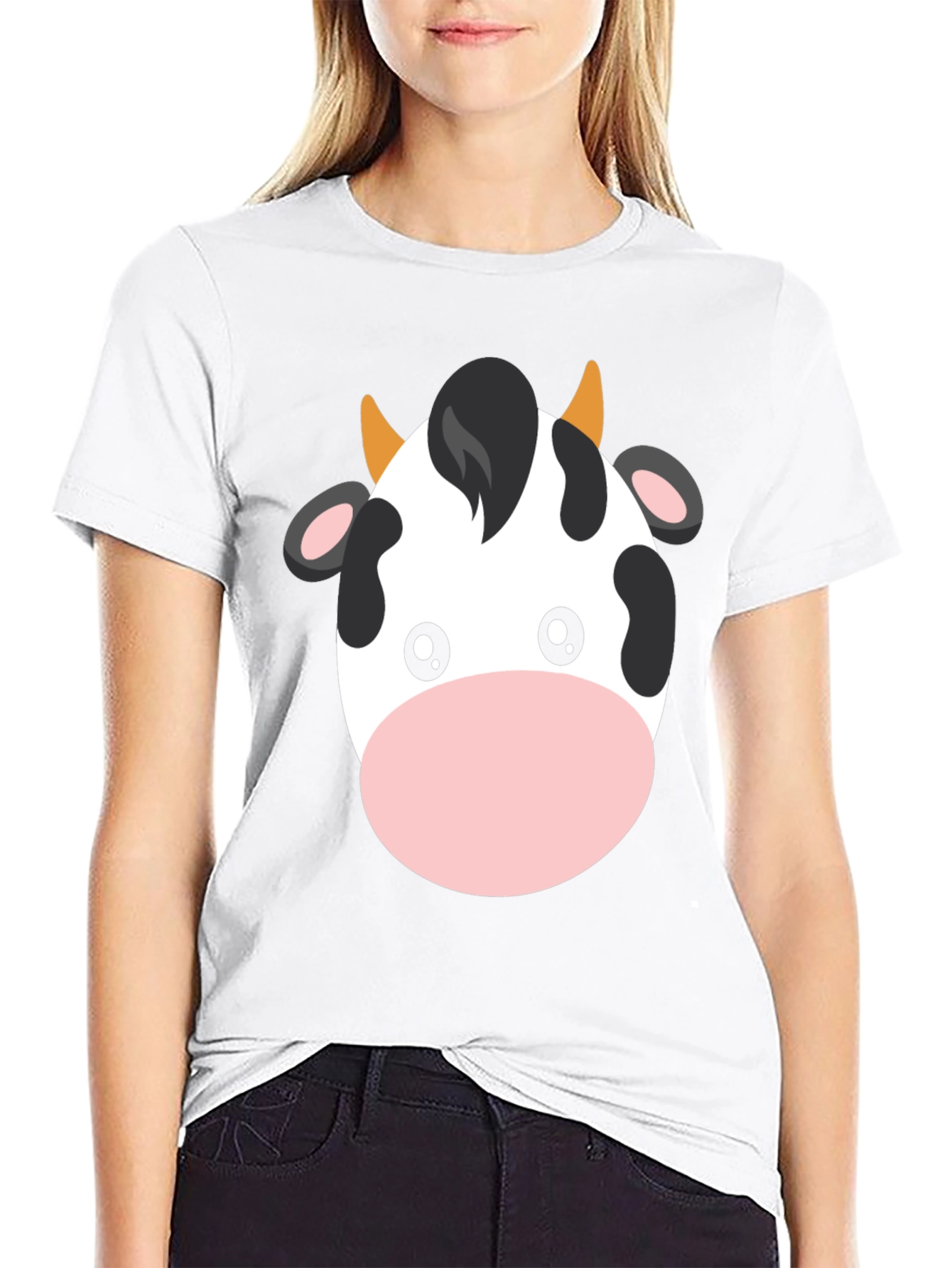 Cute Cow Graphic Tee - Black Cotton T-Shirt