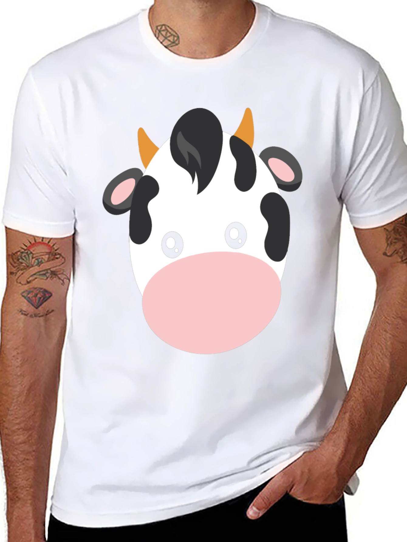 Cute Cow Graphic Tee - Black Cotton T-Shirt