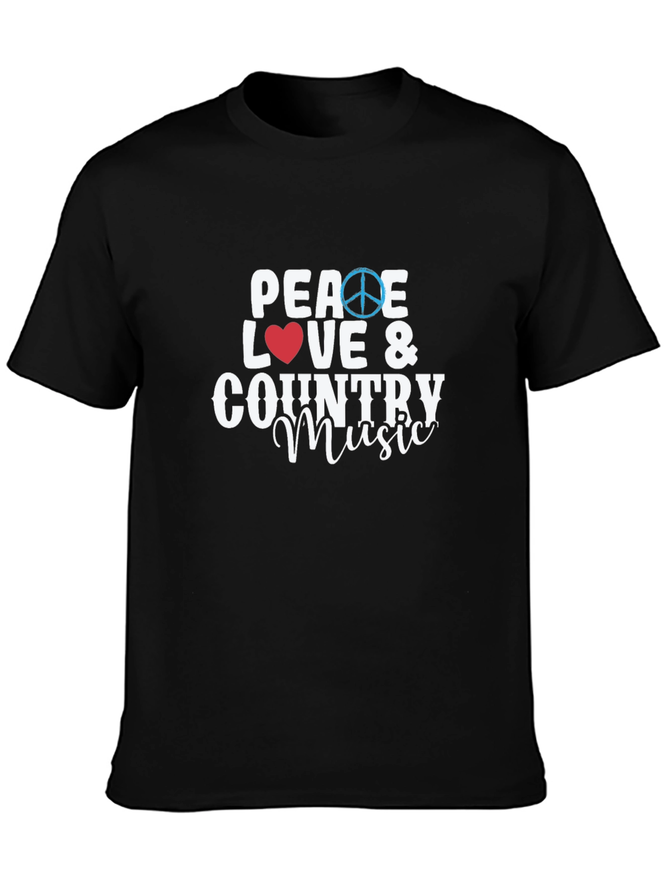 Peace Love & Country Music Black T-Shirt