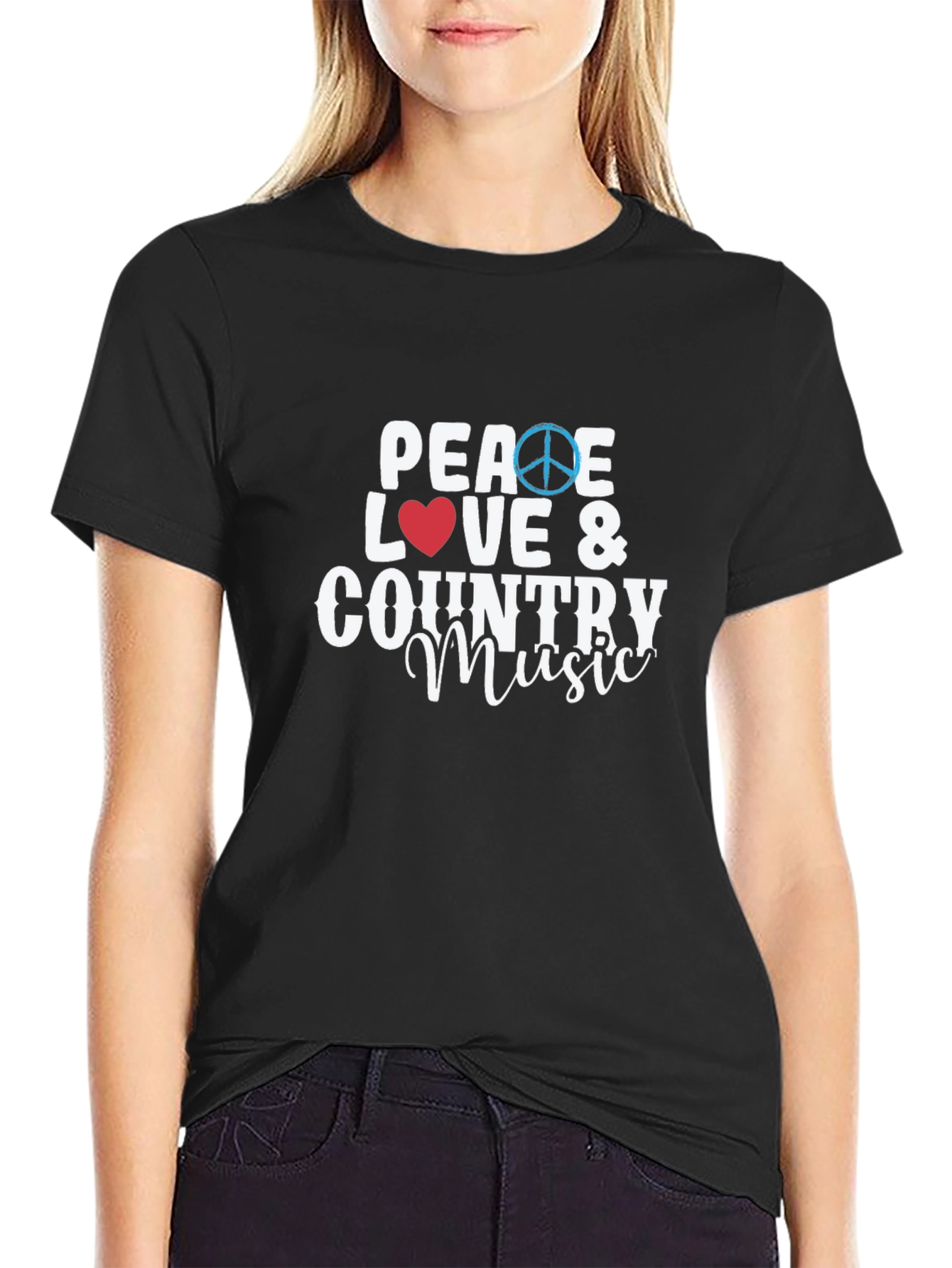 Peace Love & Country Music Black T-Shirt
