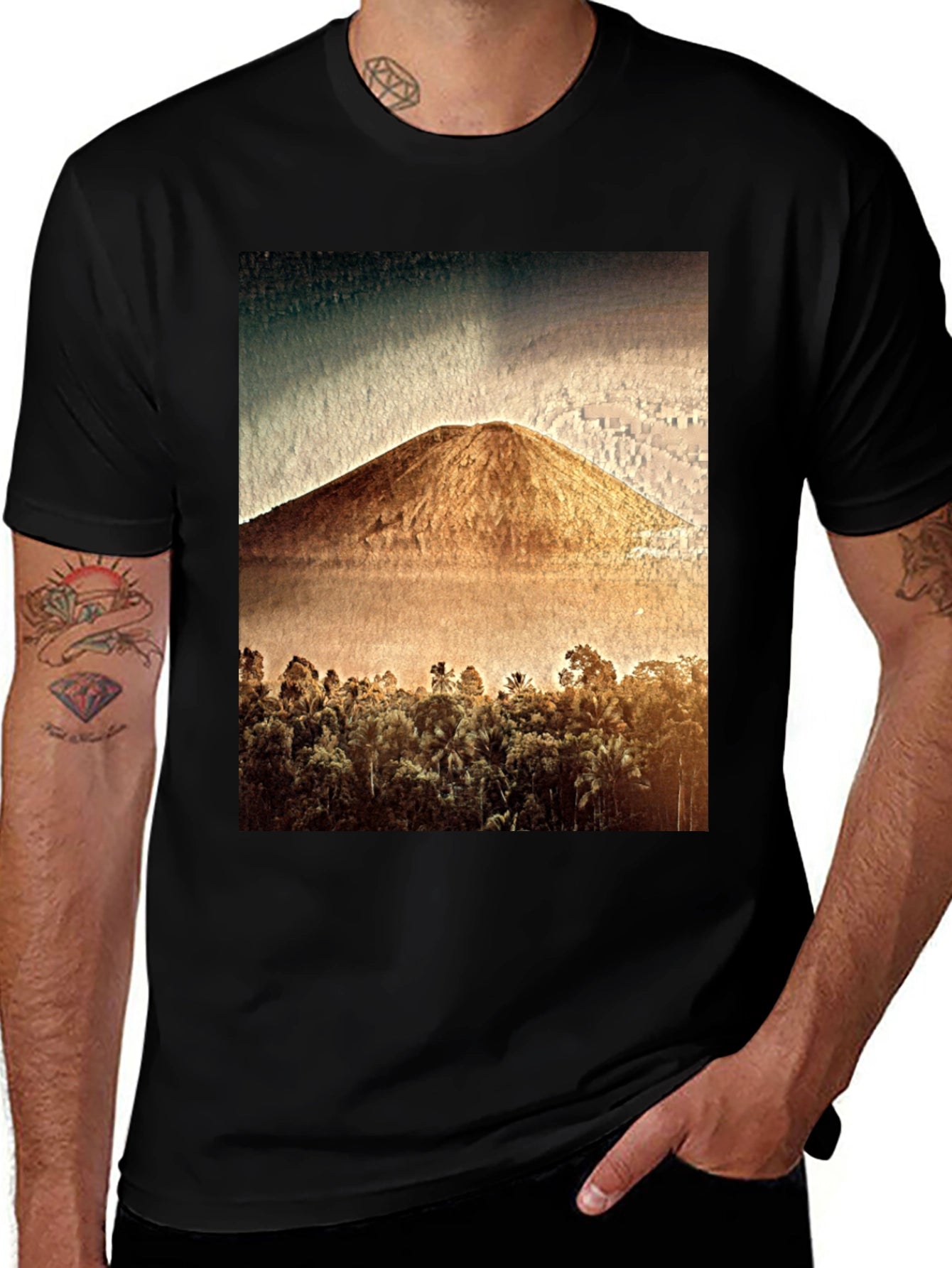 Mountain & Forest Graphic Print Black Tee