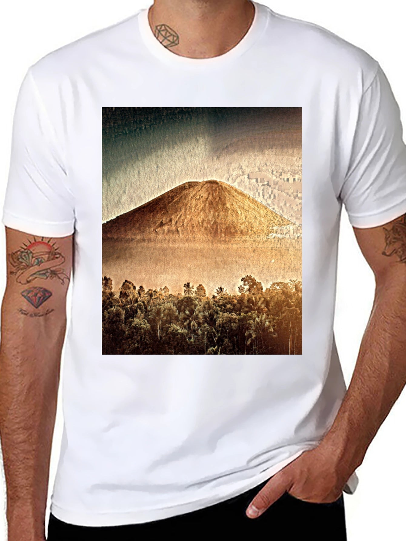 Mountain & Forest Graphic Print Black Tee