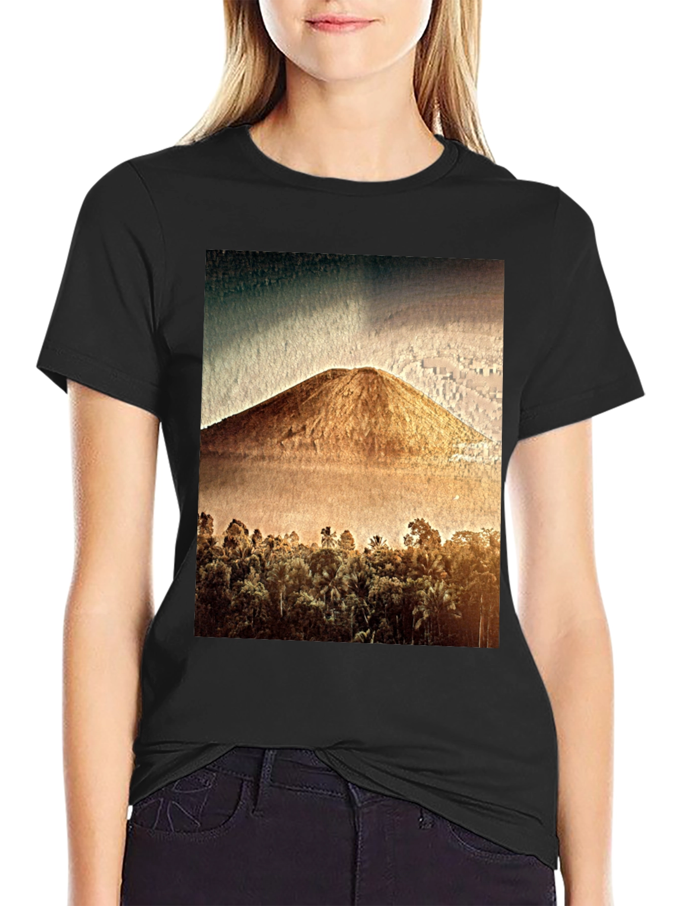 Mountain & Forest Graphic Print Black Tee