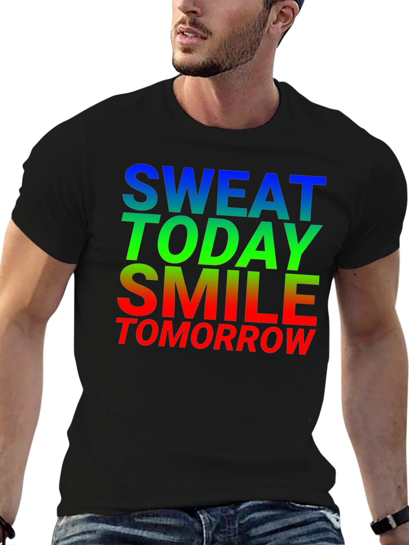 Motivational Sweat Today Smile Tomorrow Black T-Shirt