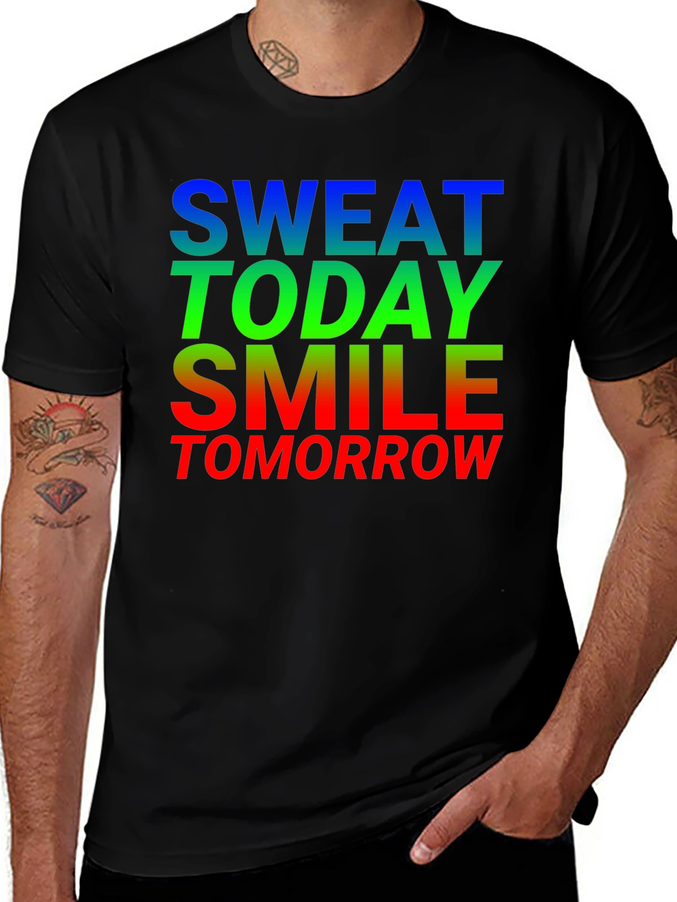 Motivational Sweat Today Smile Tomorrow Black T-Shirt