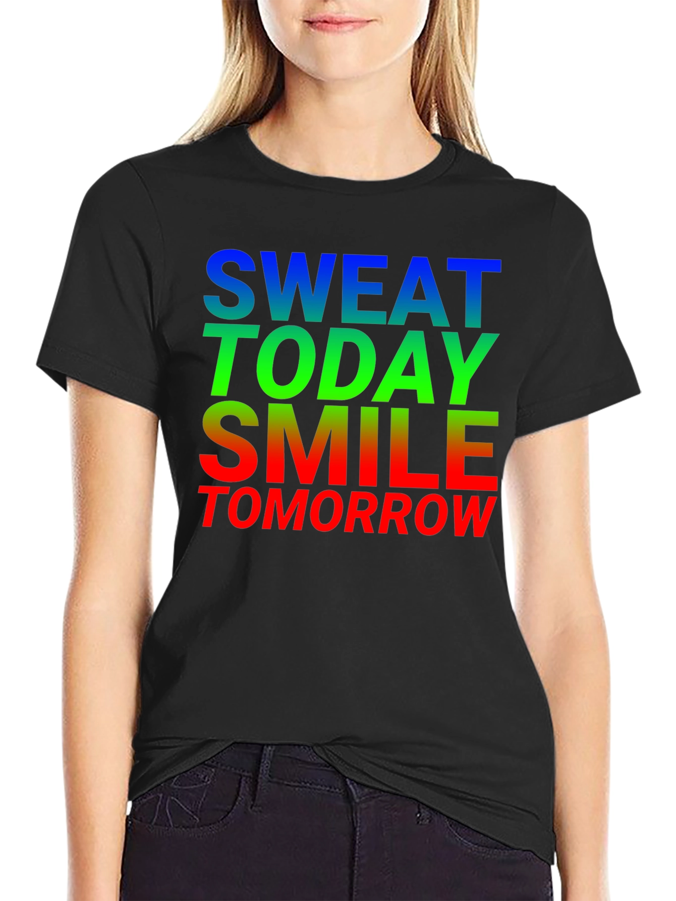 Motivational Sweat Today Smile Tomorrow Black T-Shirt