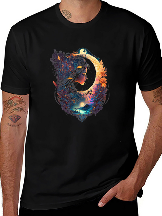 Celestial Moon Woman Black T-Shirt