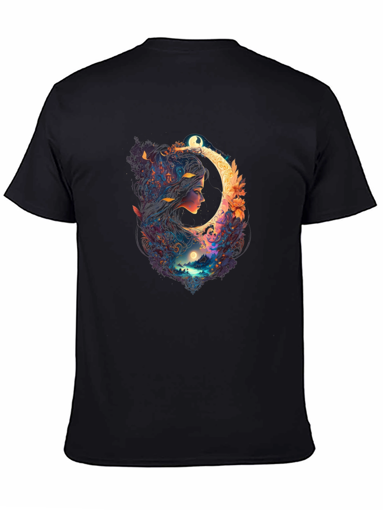 Celestial Moon Woman Black T-Shirt