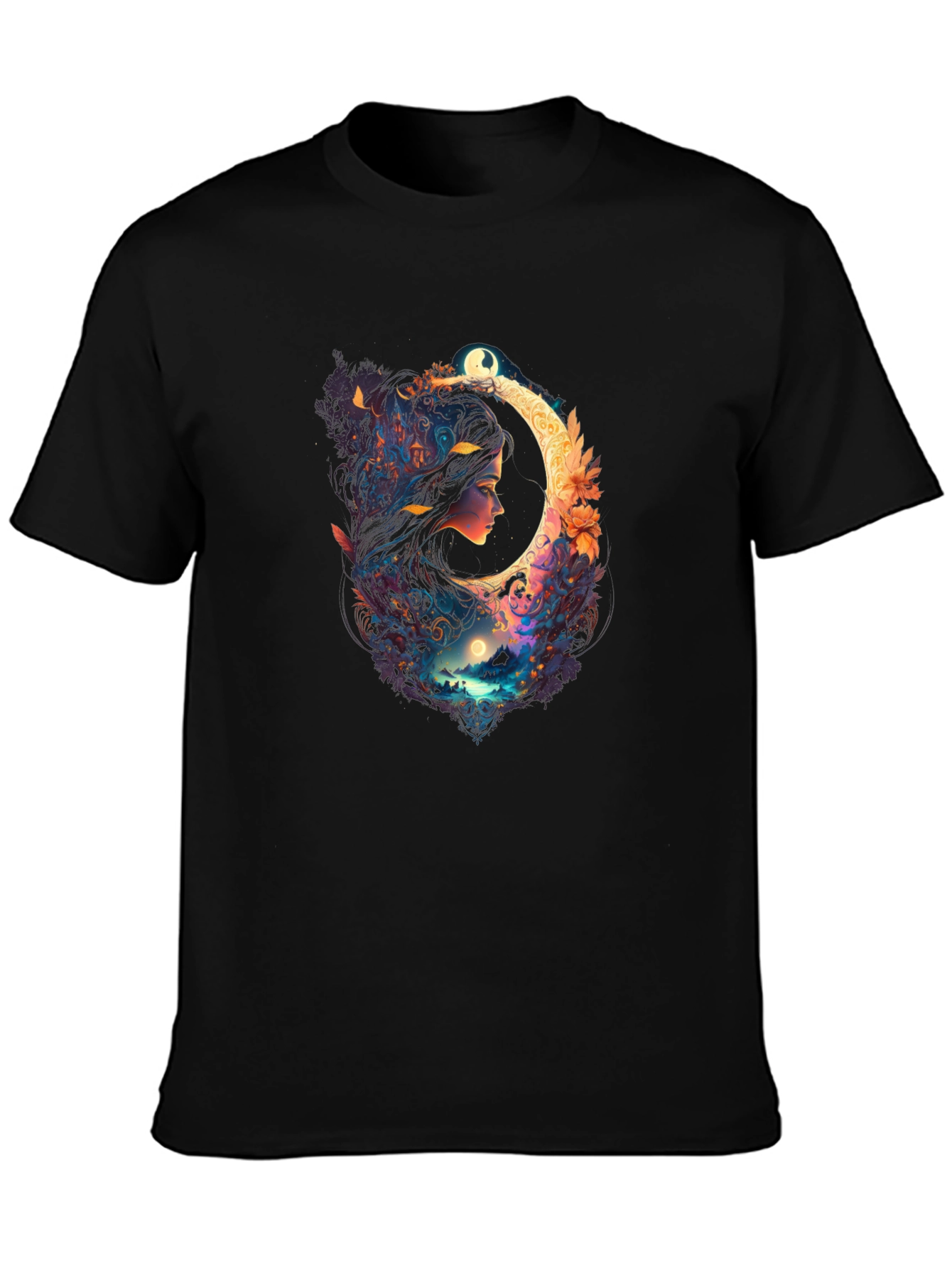 Celestial Moon Woman Black T-Shirt