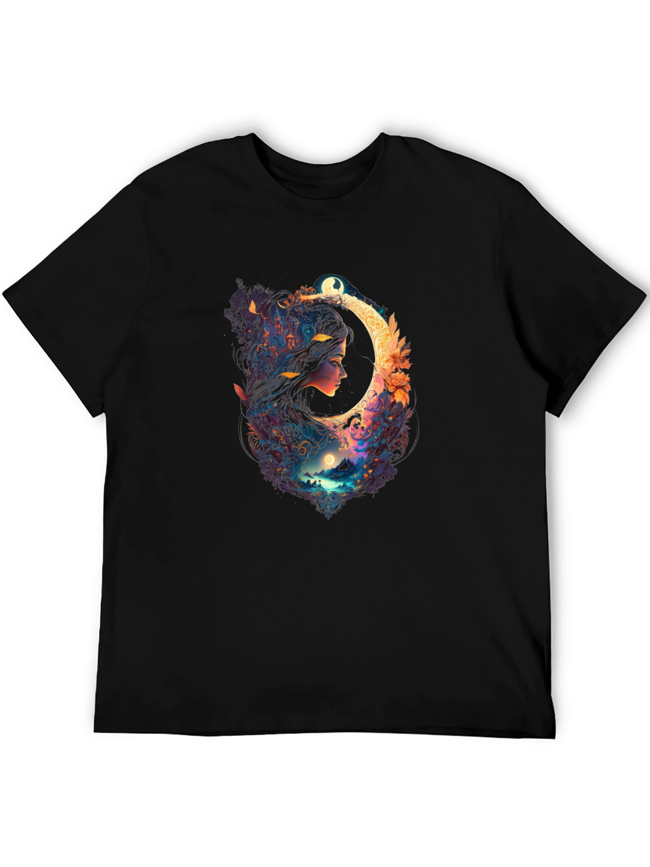 Celestial Moon Woman Black T-Shirt