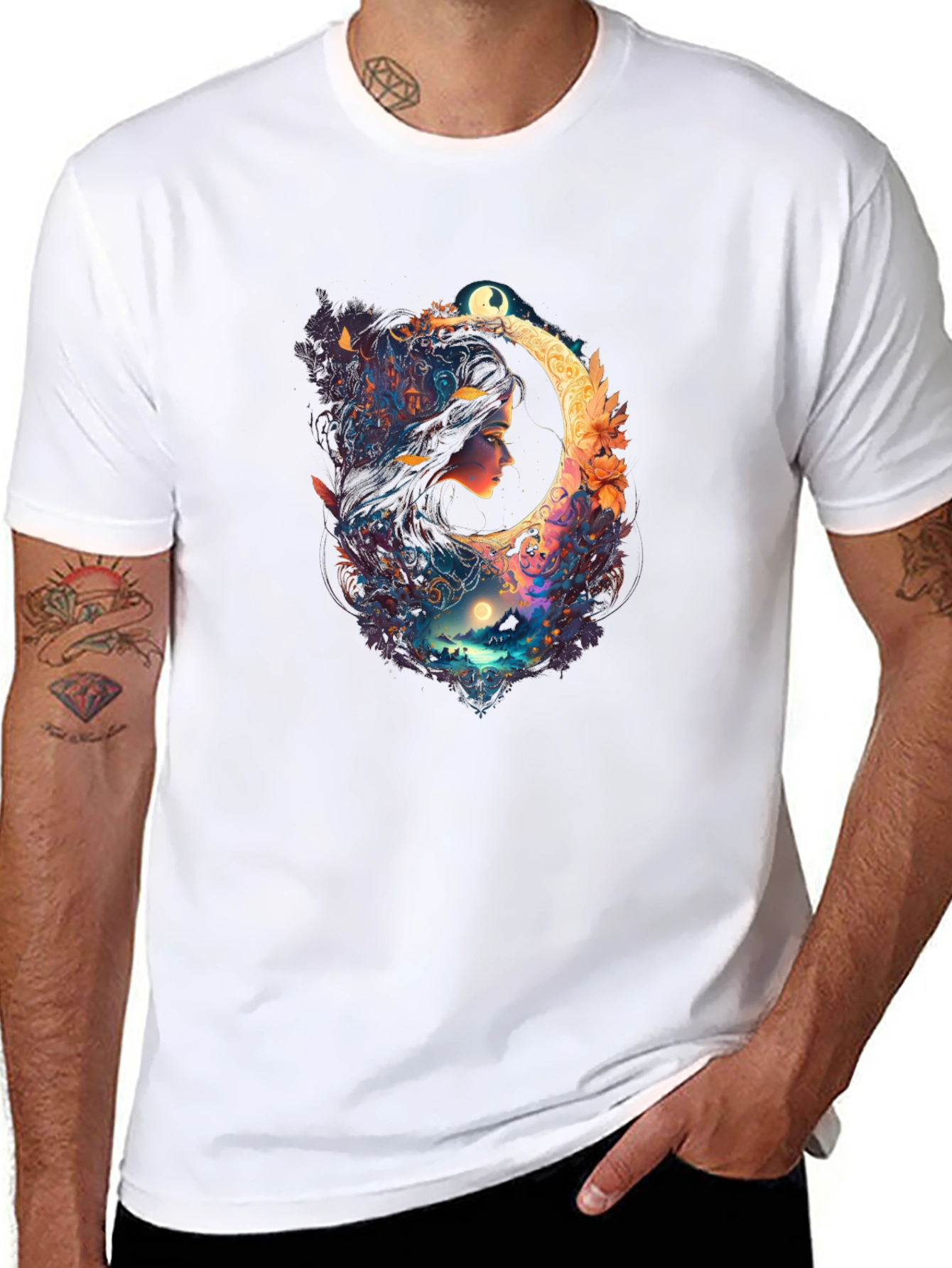 Celestial Moon Woman Black T-Shirt