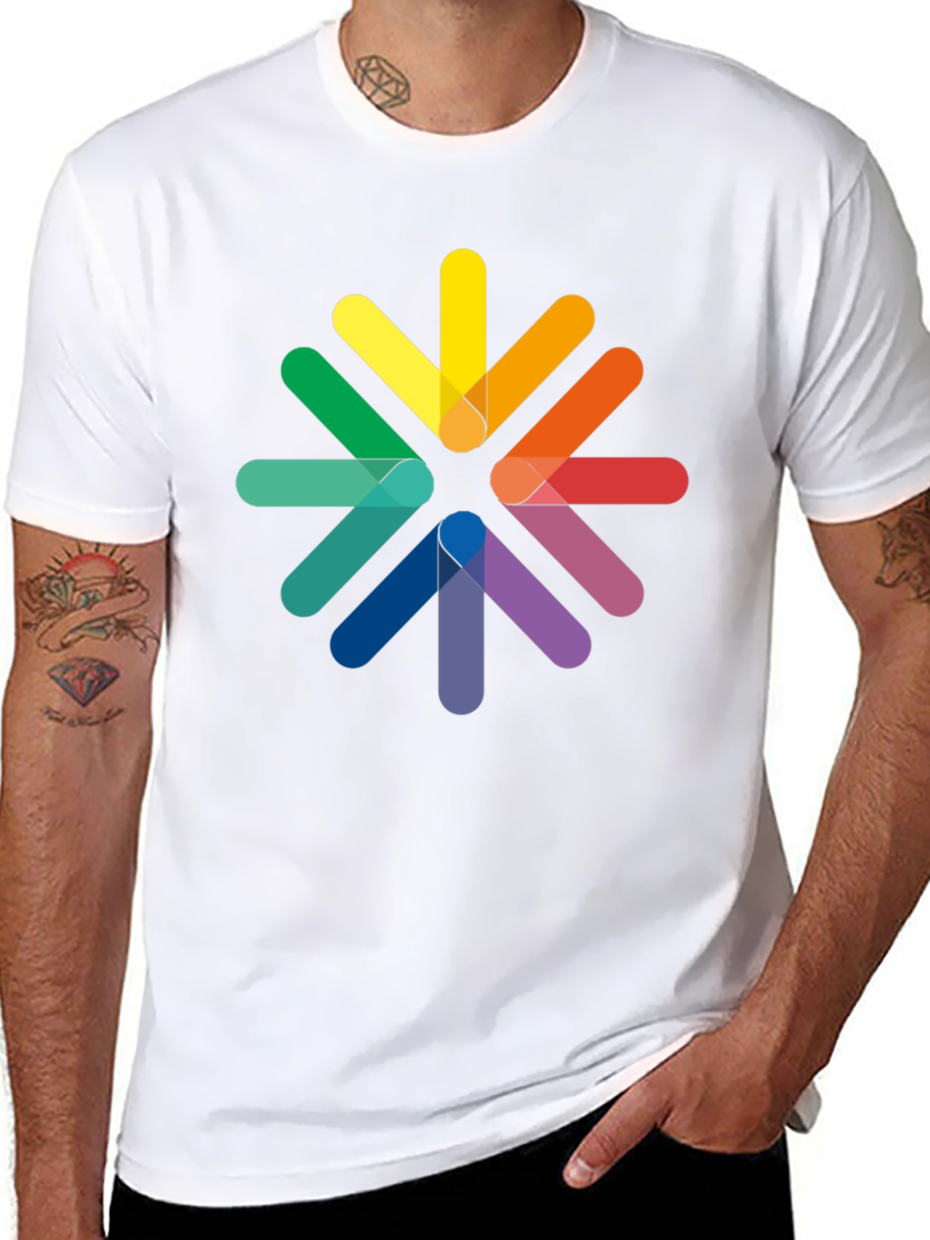 Rainbow Arrow Circle Black Tee - Modern Graphic T-Shirt