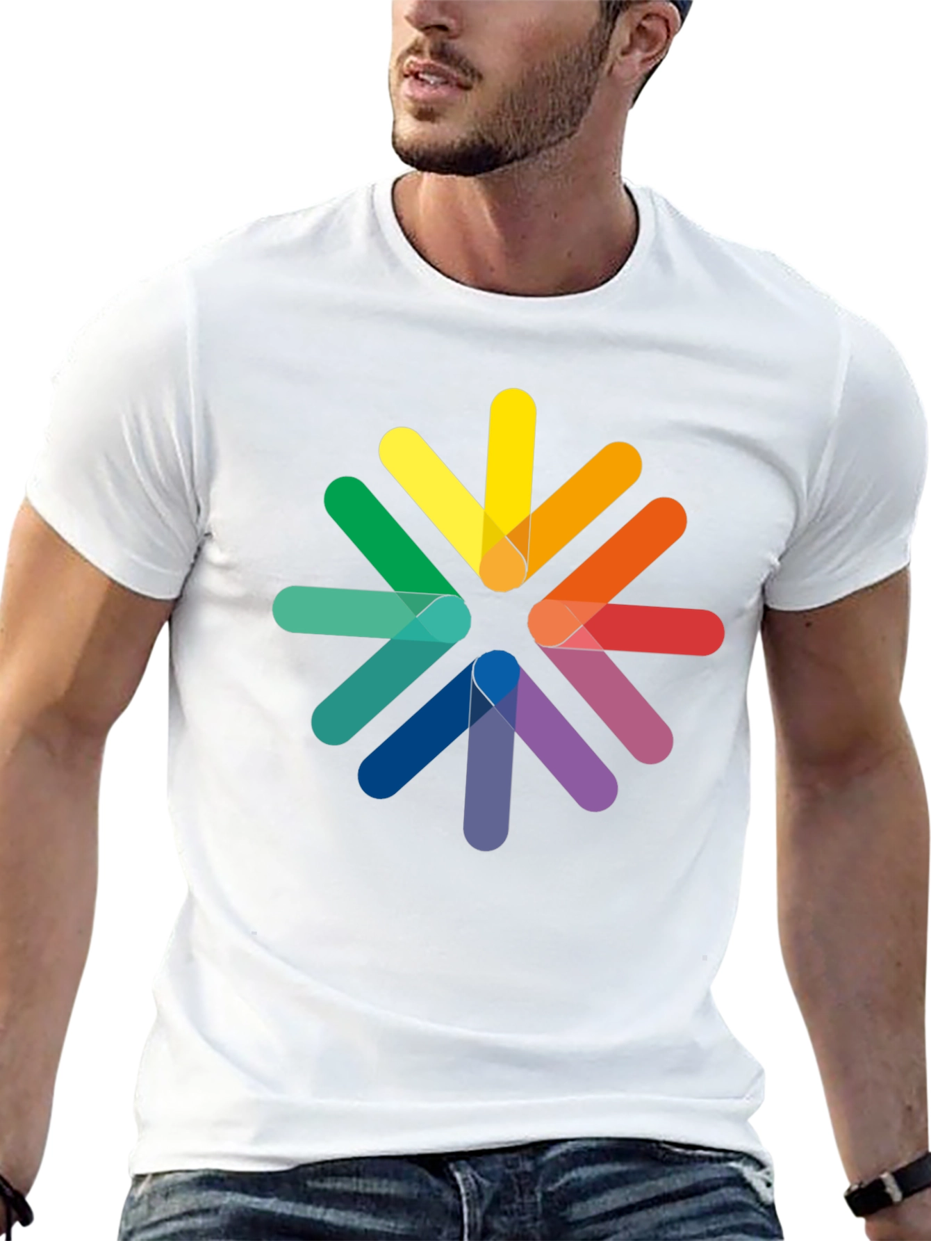 Rainbow Arrow Circle Black Tee - Modern Graphic T-Shirt